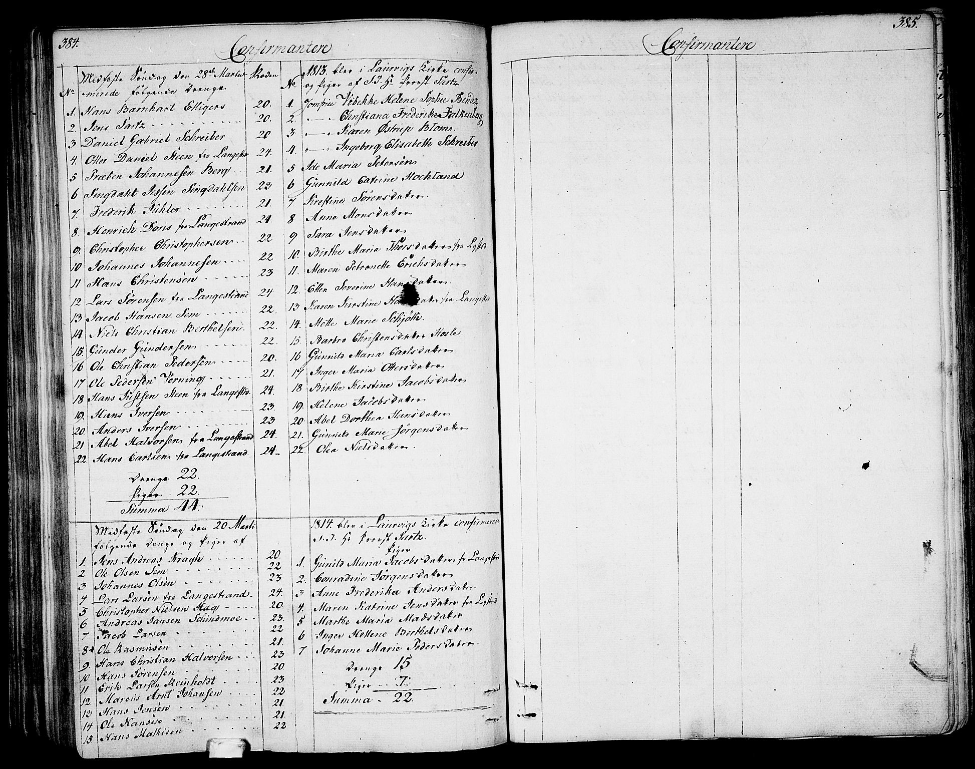 Larvik kirkebøker, AV/SAKO-A-352/G/Ga/L0002: Parish register (copy) no. I 2, 1807-1830, p. 384-385