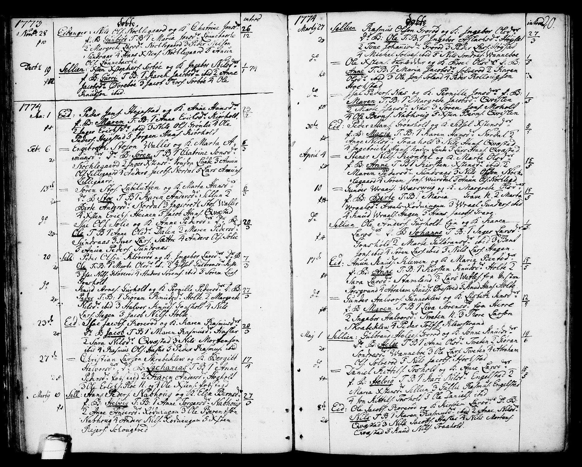 Eidanger kirkebøker, SAKO/A-261/F/Fa/L0006: Parish register (official) no. 6, 1764-1814, p. 20