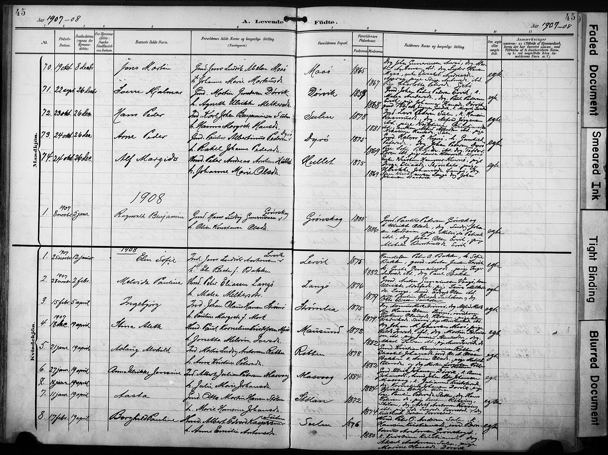 Ministerialprotokoller, klokkerbøker og fødselsregistre - Sør-Trøndelag, SAT/A-1456/640/L0580: Parish register (official) no. 640A05, 1902-1910, p. 45