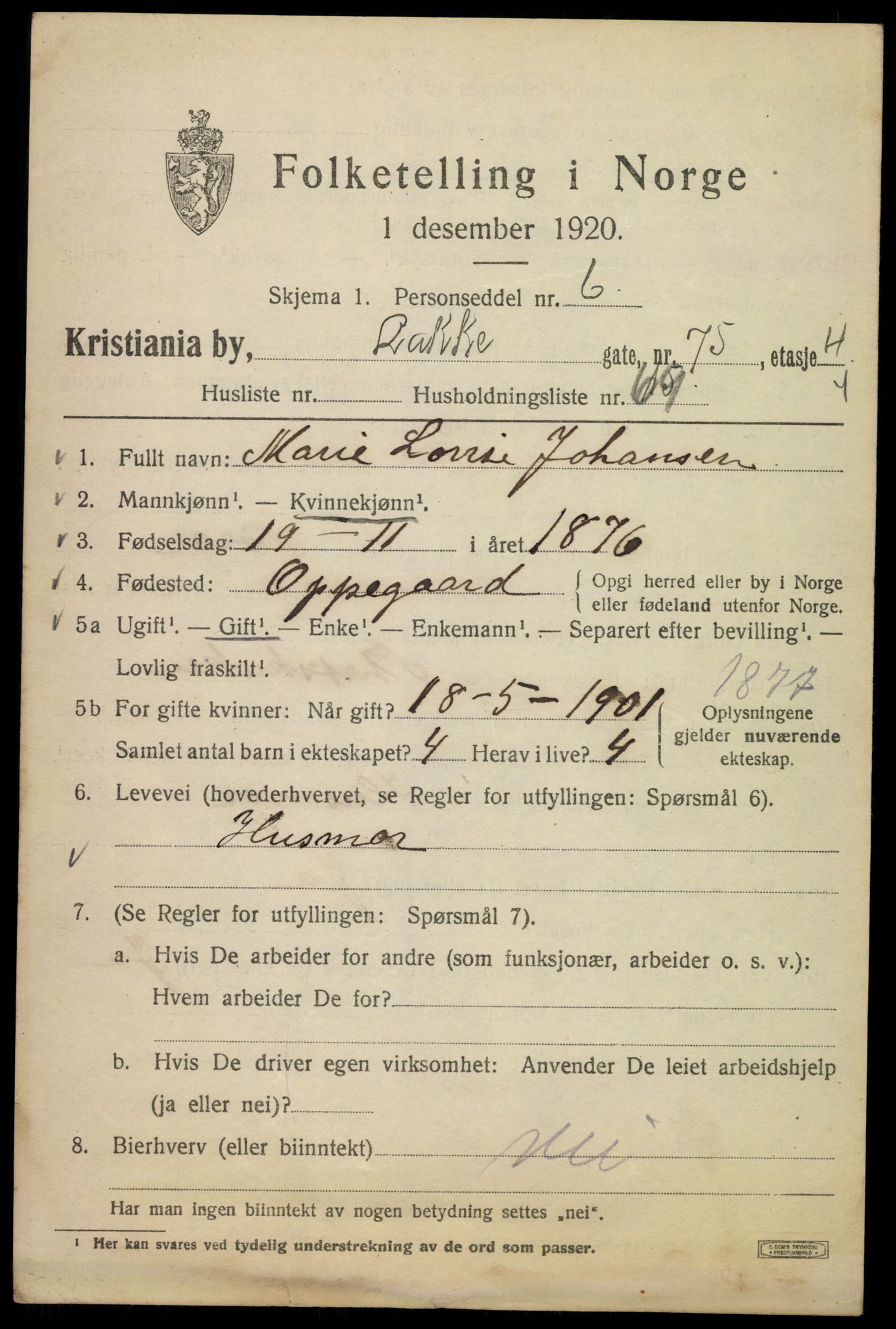 SAO, 1920 census for Kristiania, 1920, p. 358227