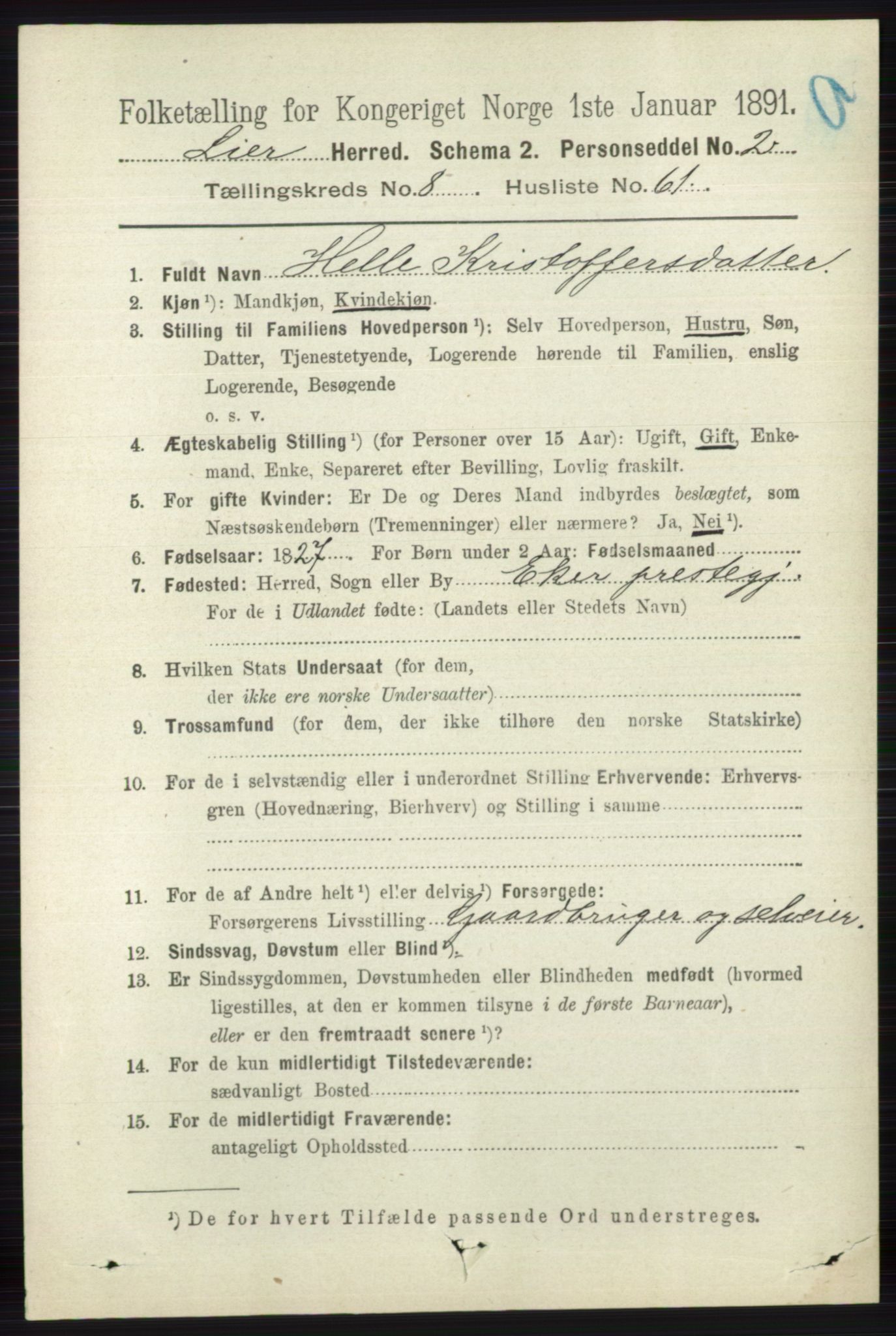 RA, 1891 census for 0626 Lier, 1891, p. 5543