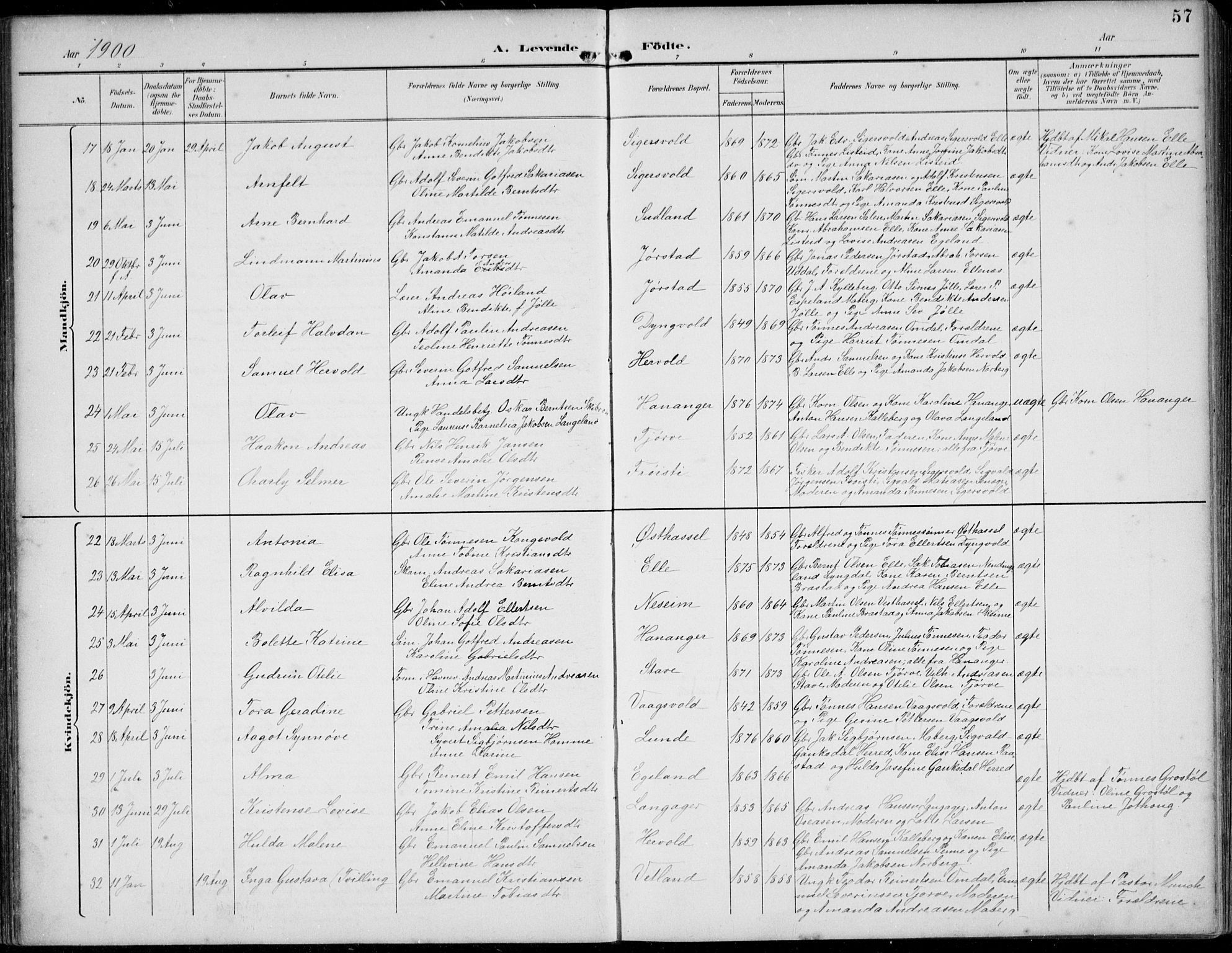 Lista sokneprestkontor, AV/SAK-1111-0027/F/Fb/L0005: Parish register (copy) no. B 5, 1892-1923, p. 57