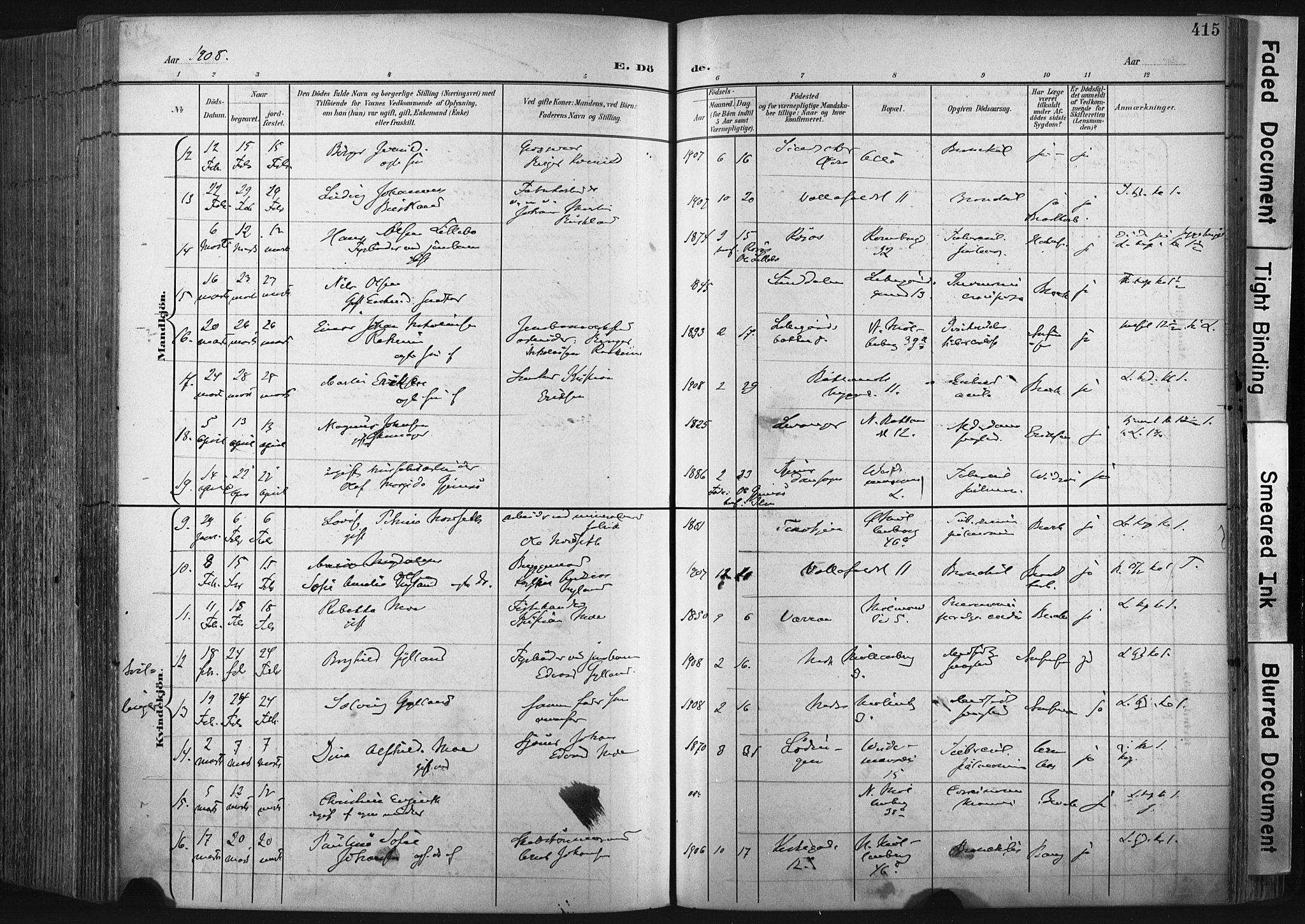 Ministerialprotokoller, klokkerbøker og fødselsregistre - Sør-Trøndelag, AV/SAT-A-1456/604/L0201: Parish register (official) no. 604A21, 1901-1911, p. 415