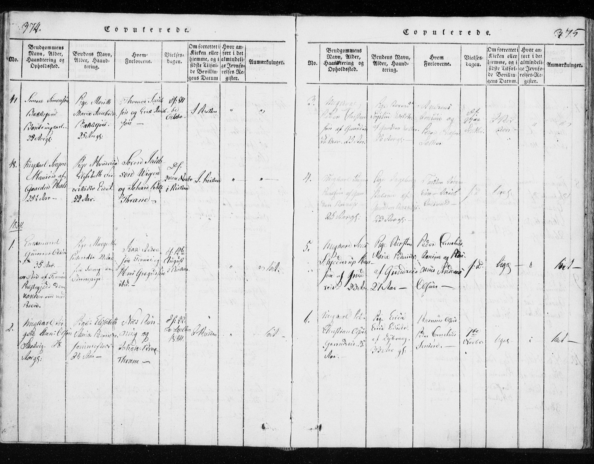 Tranøy sokneprestkontor, SATØ/S-1313/I/Ia/Iaa/L0004kirke: Parish register (official) no. 4, 1820-1829, p. 374-375