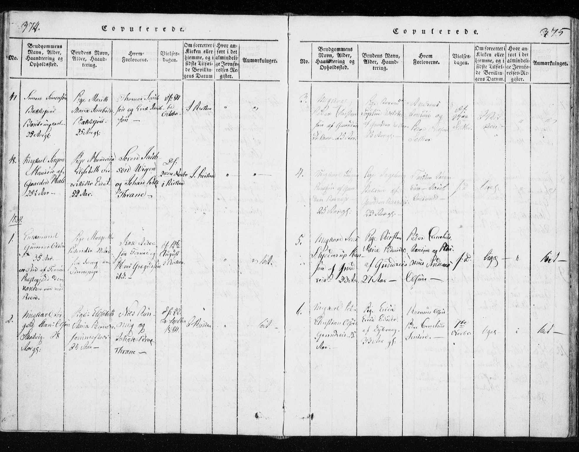 Tranøy sokneprestkontor, AV/SATØ-S-1313/I/Ia/Iaa/L0004kirke: Parish register (official) no. 4, 1820-1829, p. 374-375