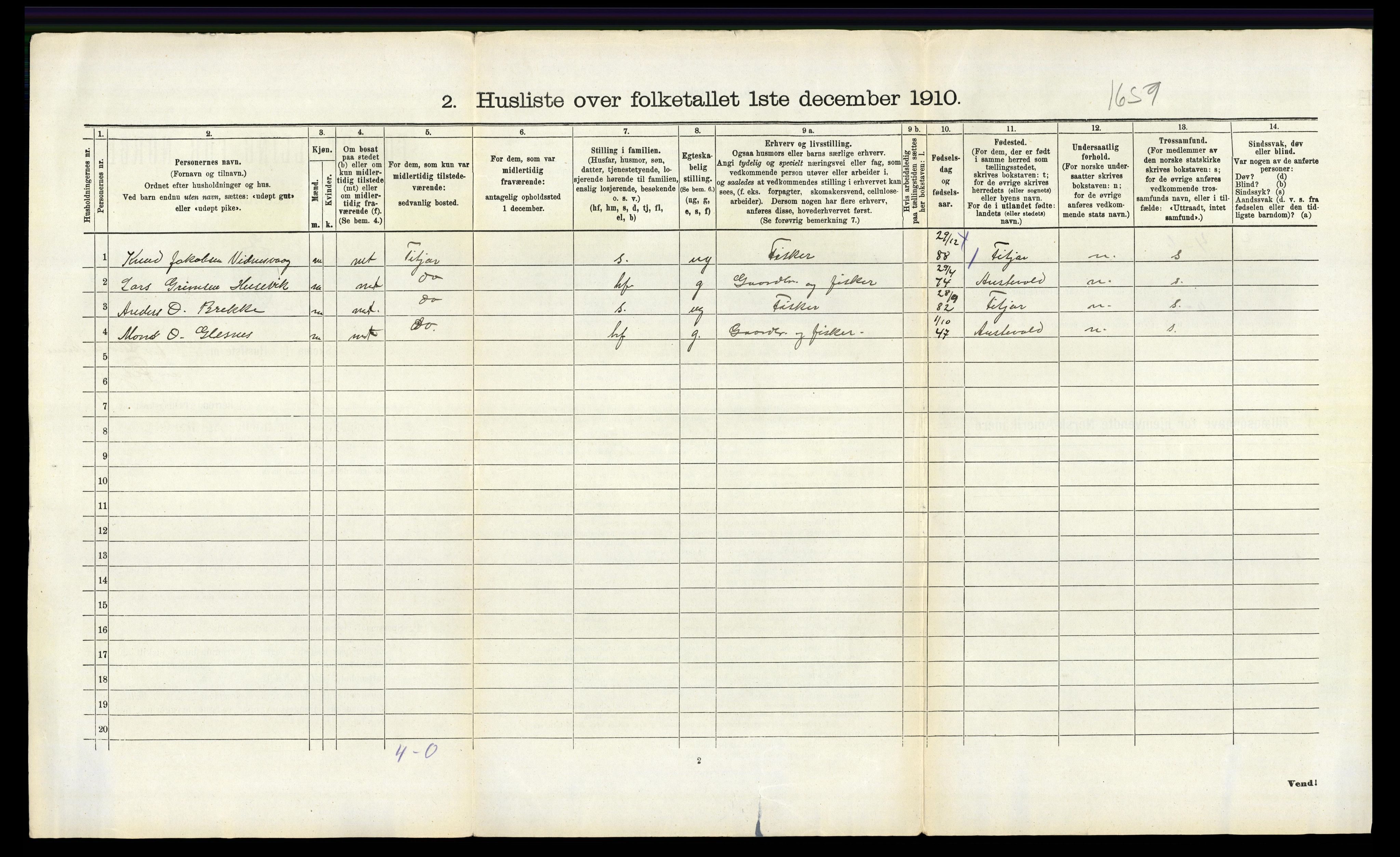 RA, 1910 census for Tysnes, 1910, p. 137