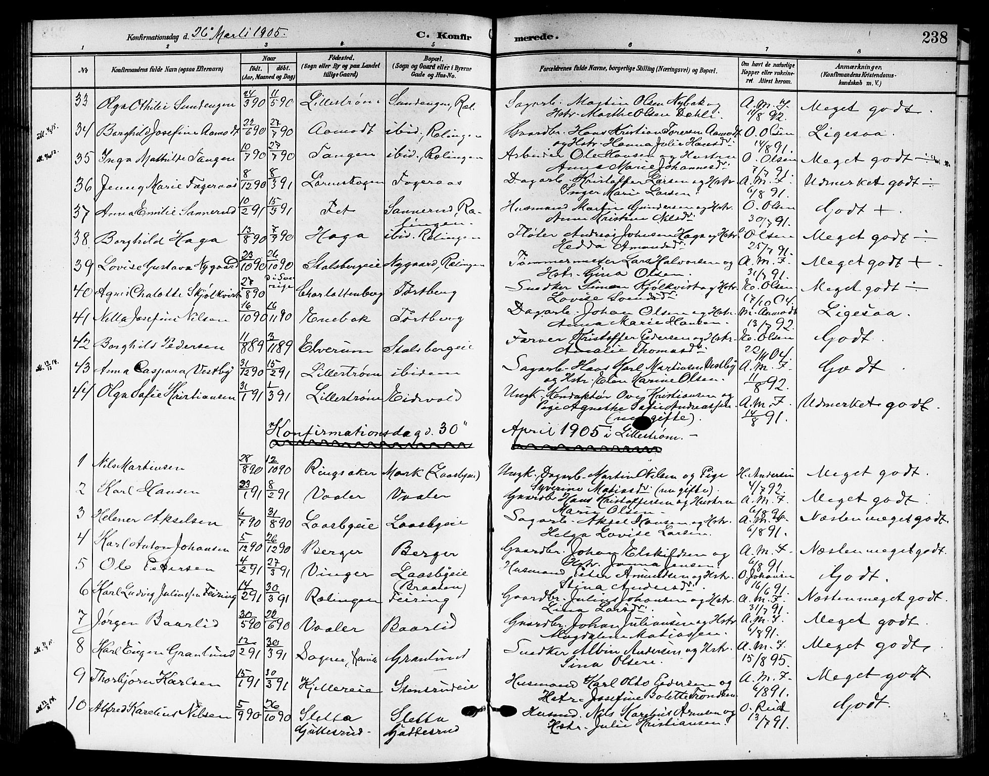 Skedsmo prestekontor Kirkebøker, SAO/A-10033a/G/Ga/L0005b: Parish register (copy) no. I 5B, 1902-1911, p. 238
