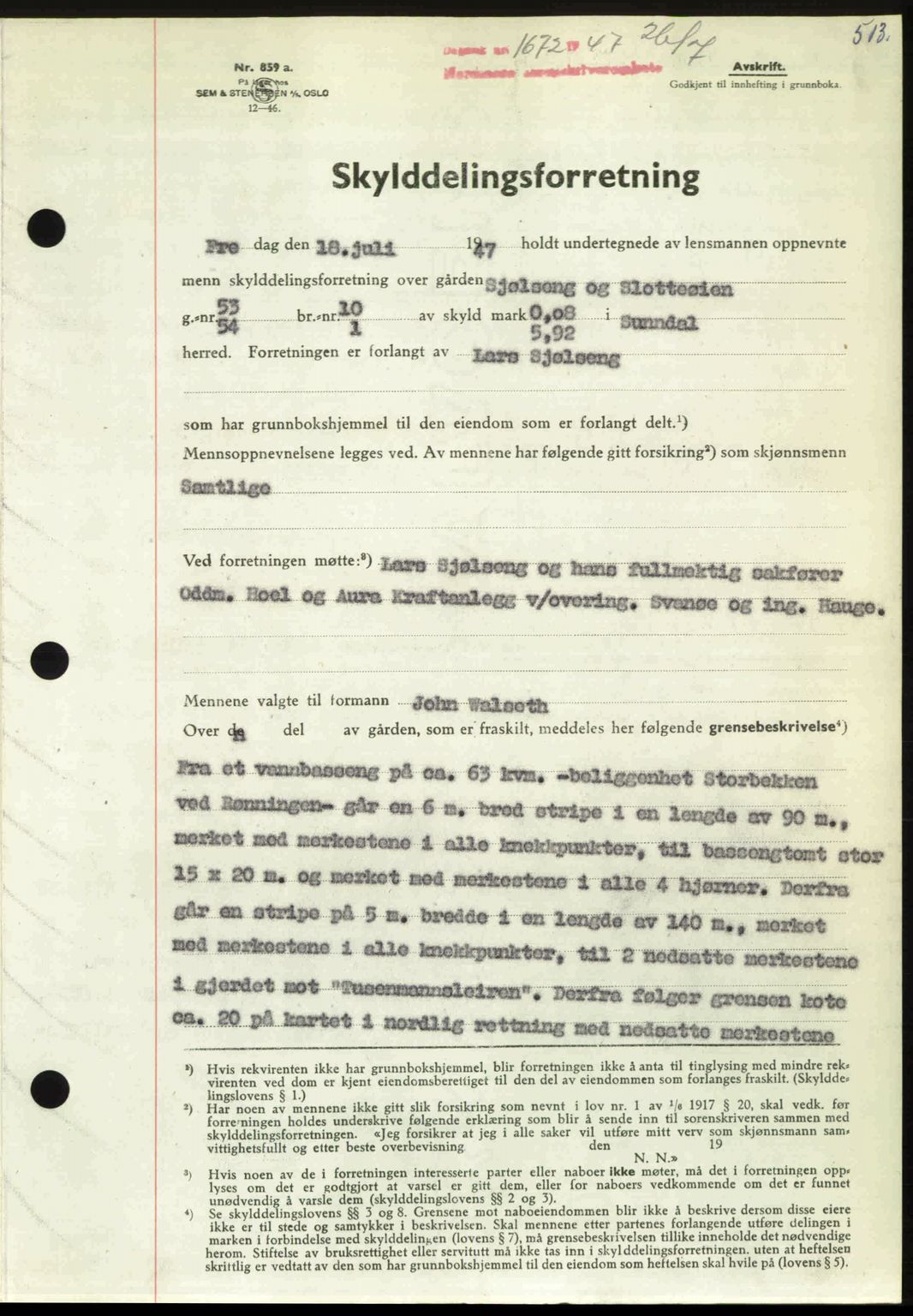 Nordmøre sorenskriveri, AV/SAT-A-4132/1/2/2Ca: Mortgage book no. A105, 1947-1947, Diary no: : 1672/1947