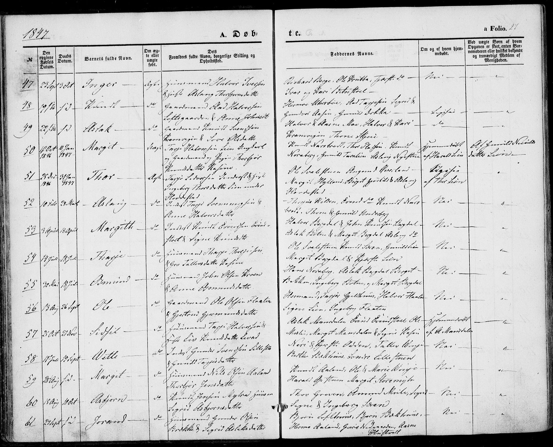 Vinje kirkebøker, SAKO/A-312/F/Fa/L0004: Parish register (official) no. I 4, 1843-1869, p. 27