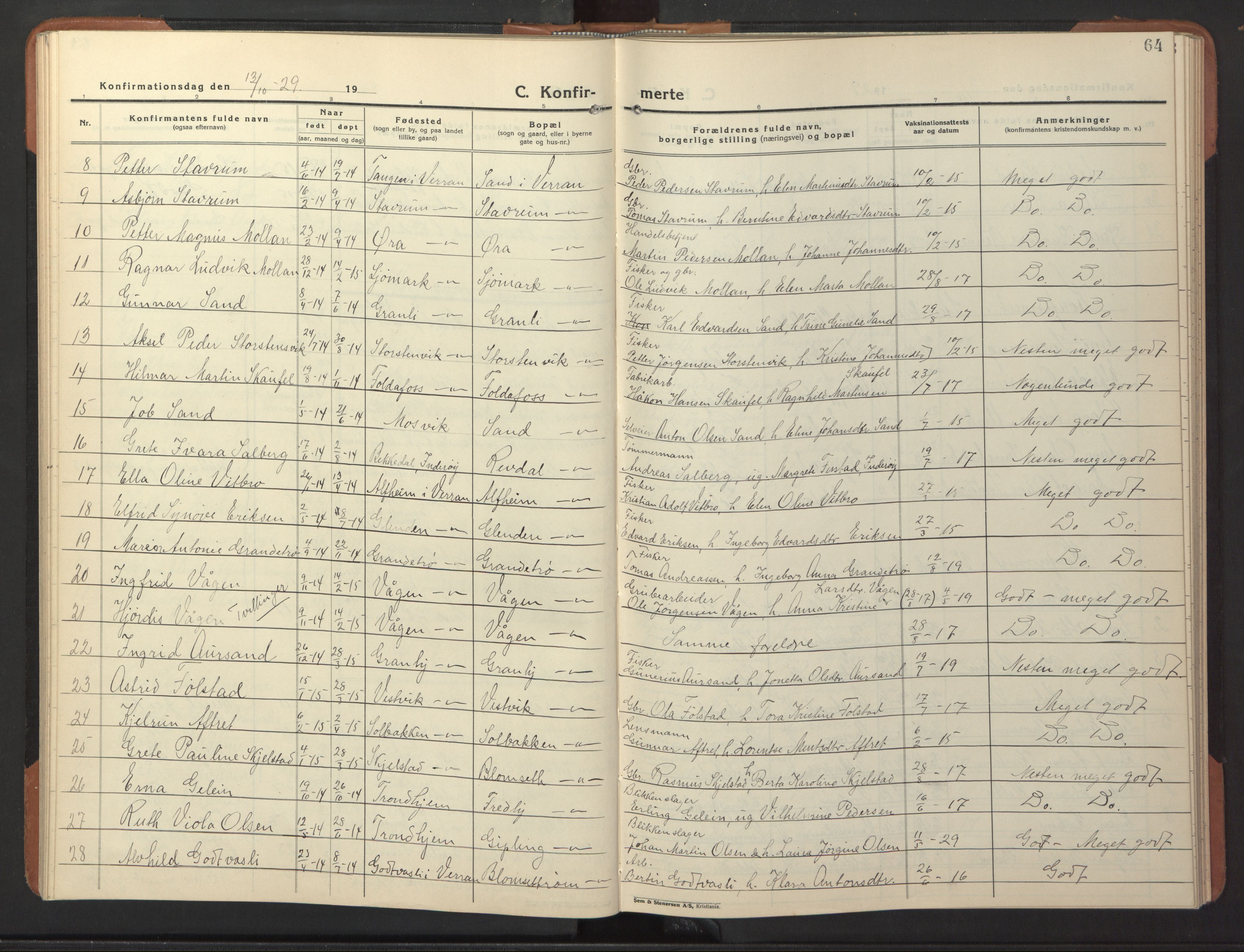 Ministerialprotokoller, klokkerbøker og fødselsregistre - Nord-Trøndelag, SAT/A-1458/744/L0425: Parish register (copy) no. 744C04, 1924-1947, p. 64