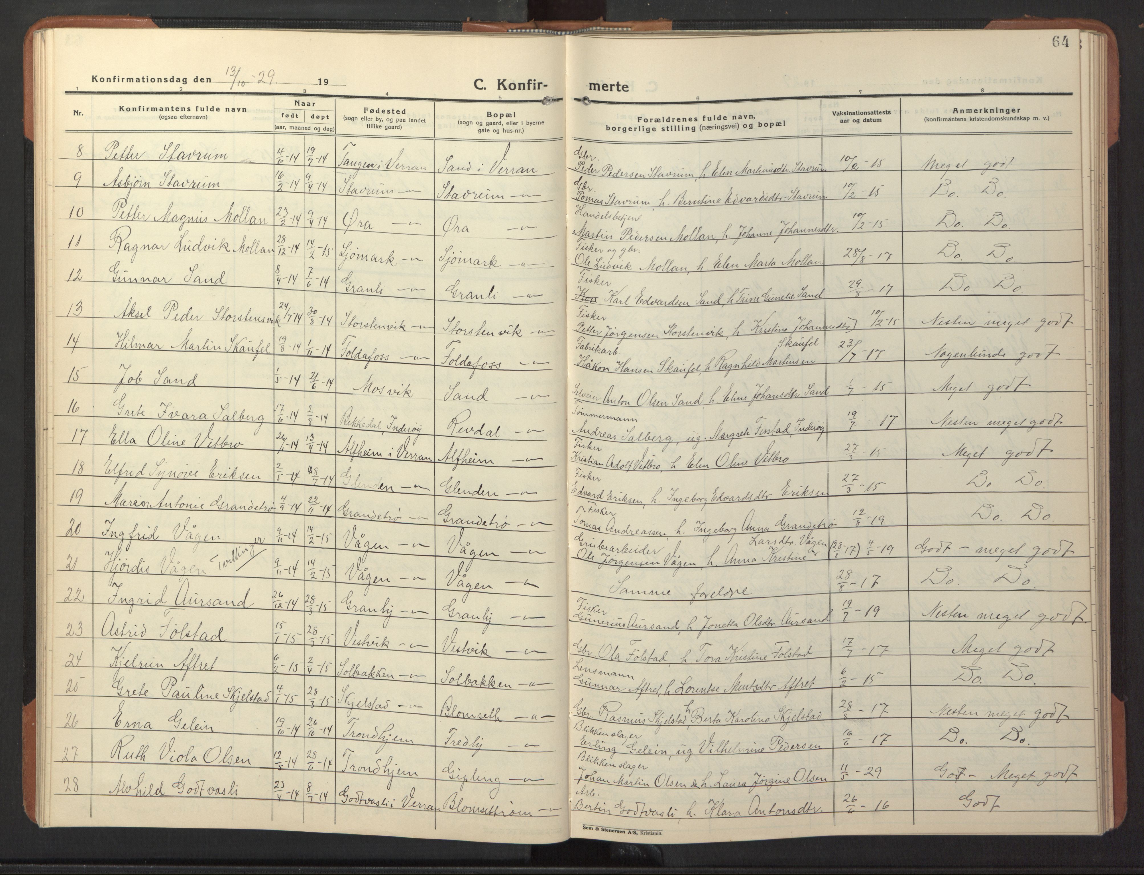 Ministerialprotokoller, klokkerbøker og fødselsregistre - Nord-Trøndelag, AV/SAT-A-1458/744/L0425: Parish register (copy) no. 744C04, 1924-1947, p. 64