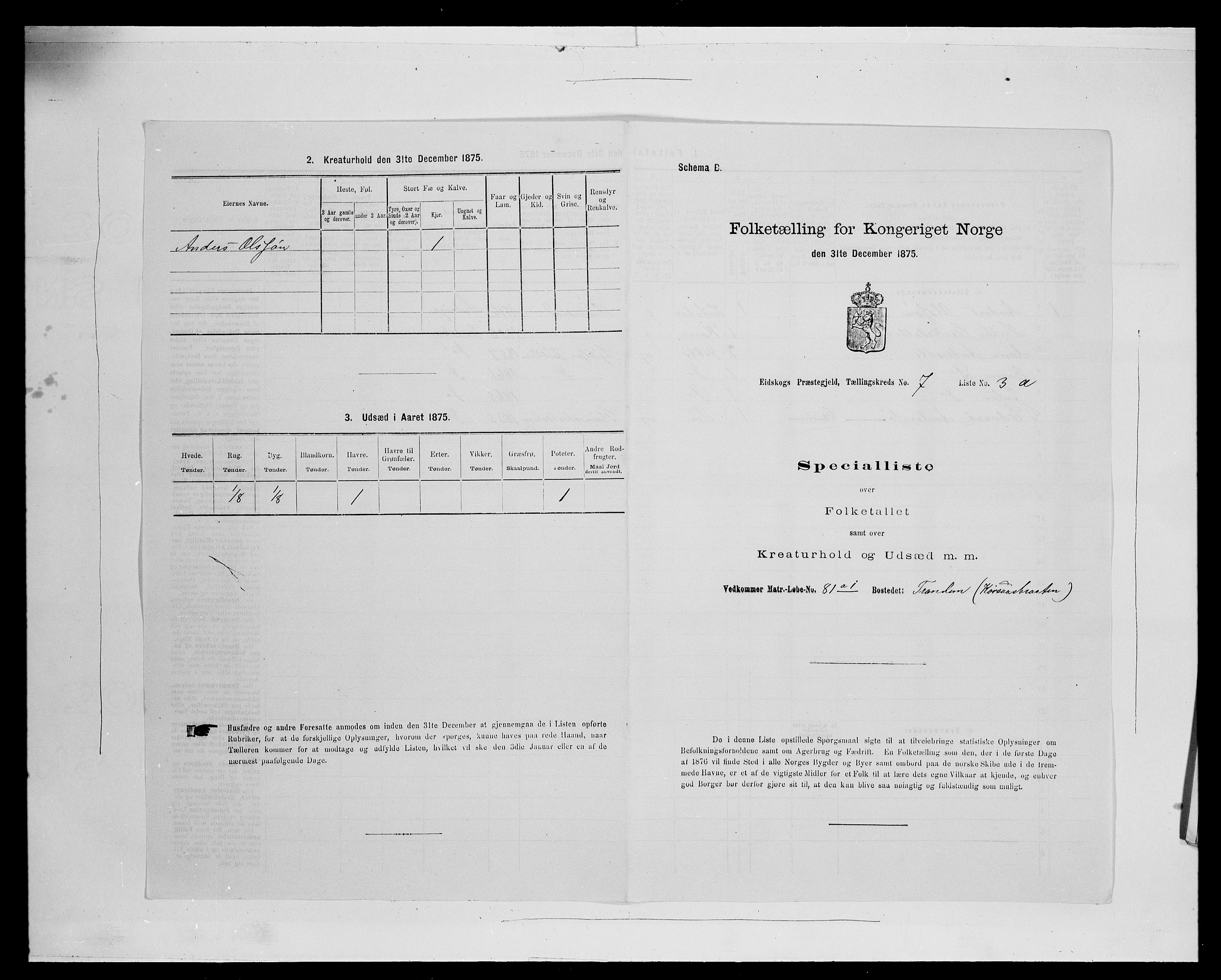 SAH, 1875 census for 0420P Eidskog, 1875, p. 1238