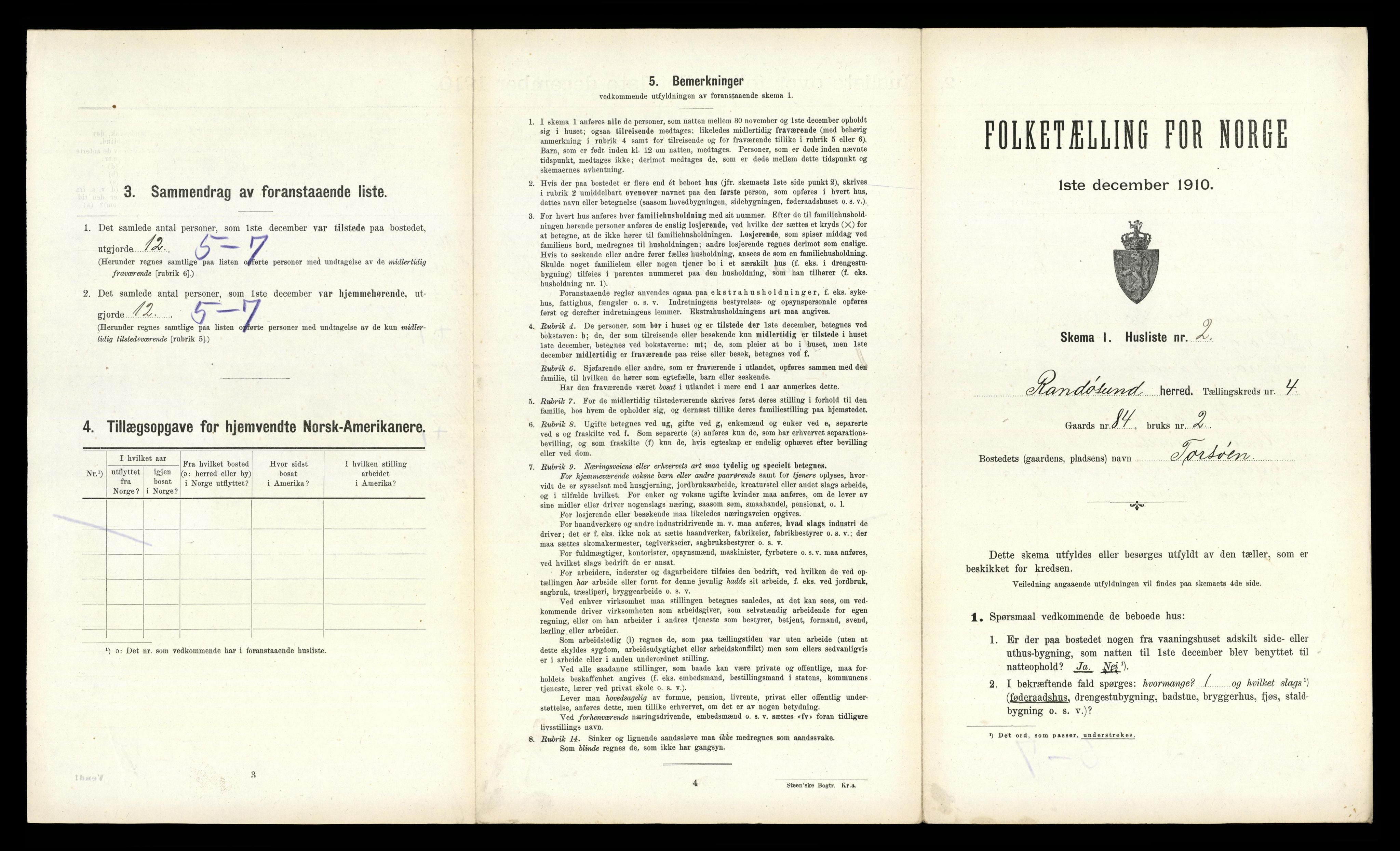 RA, 1910 census for Randesund, 1910, p. 280