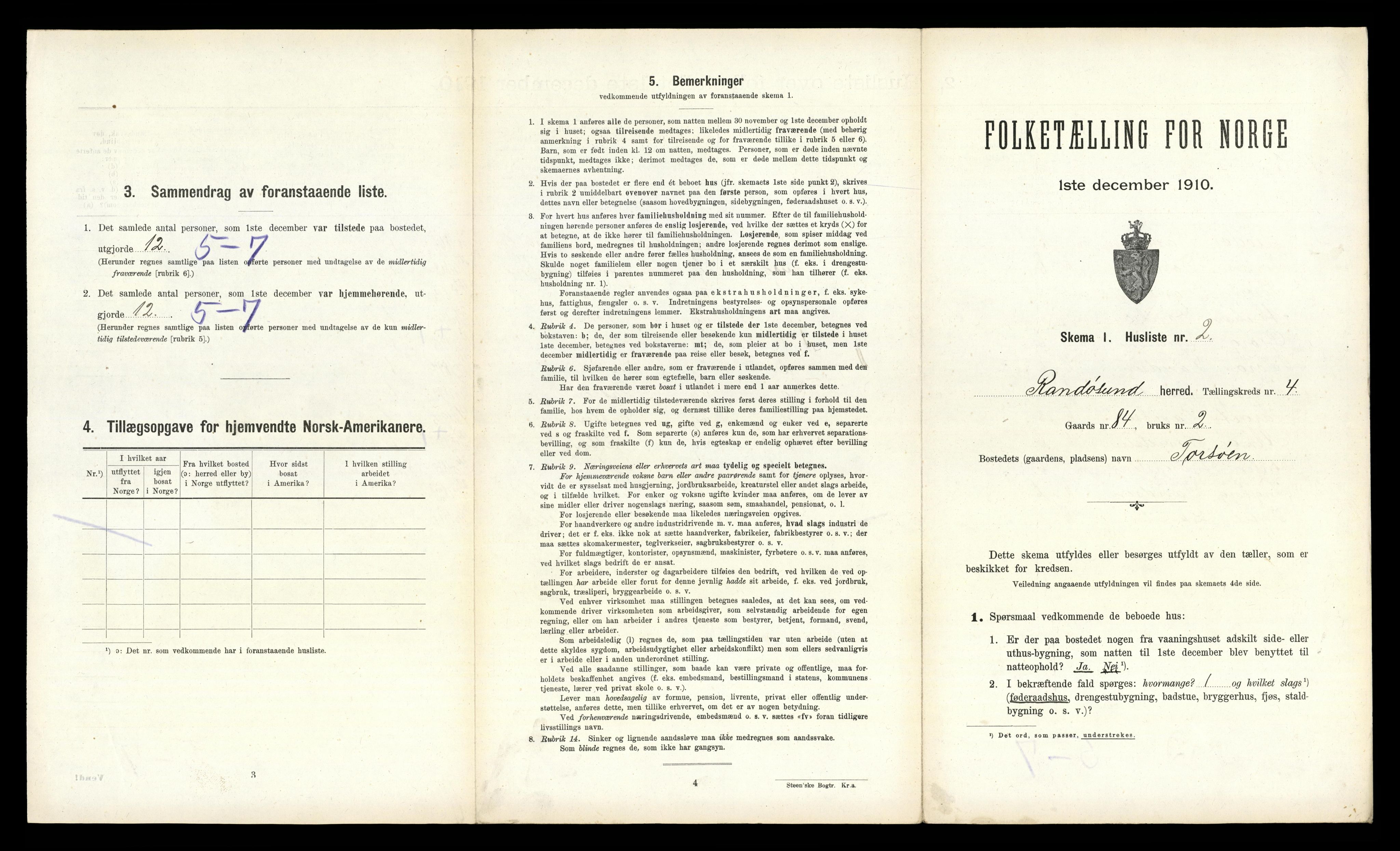 RA, 1910 census for Randesund, 1910, p. 280