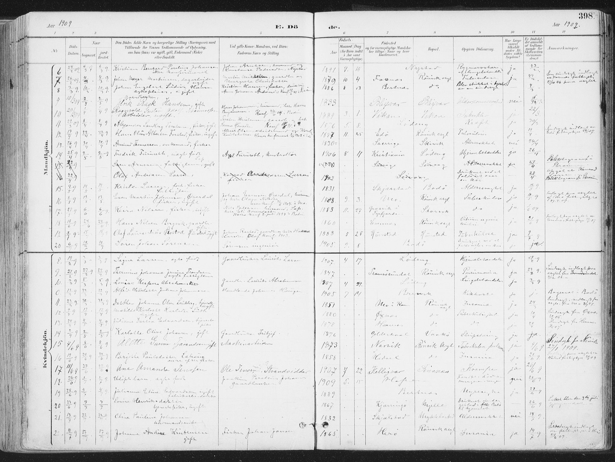 Ministerialprotokoller, klokkerbøker og fødselsregistre - Nordland, AV/SAT-A-1459/802/L0055: Parish register (official) no. 802A02, 1894-1915, p. 398