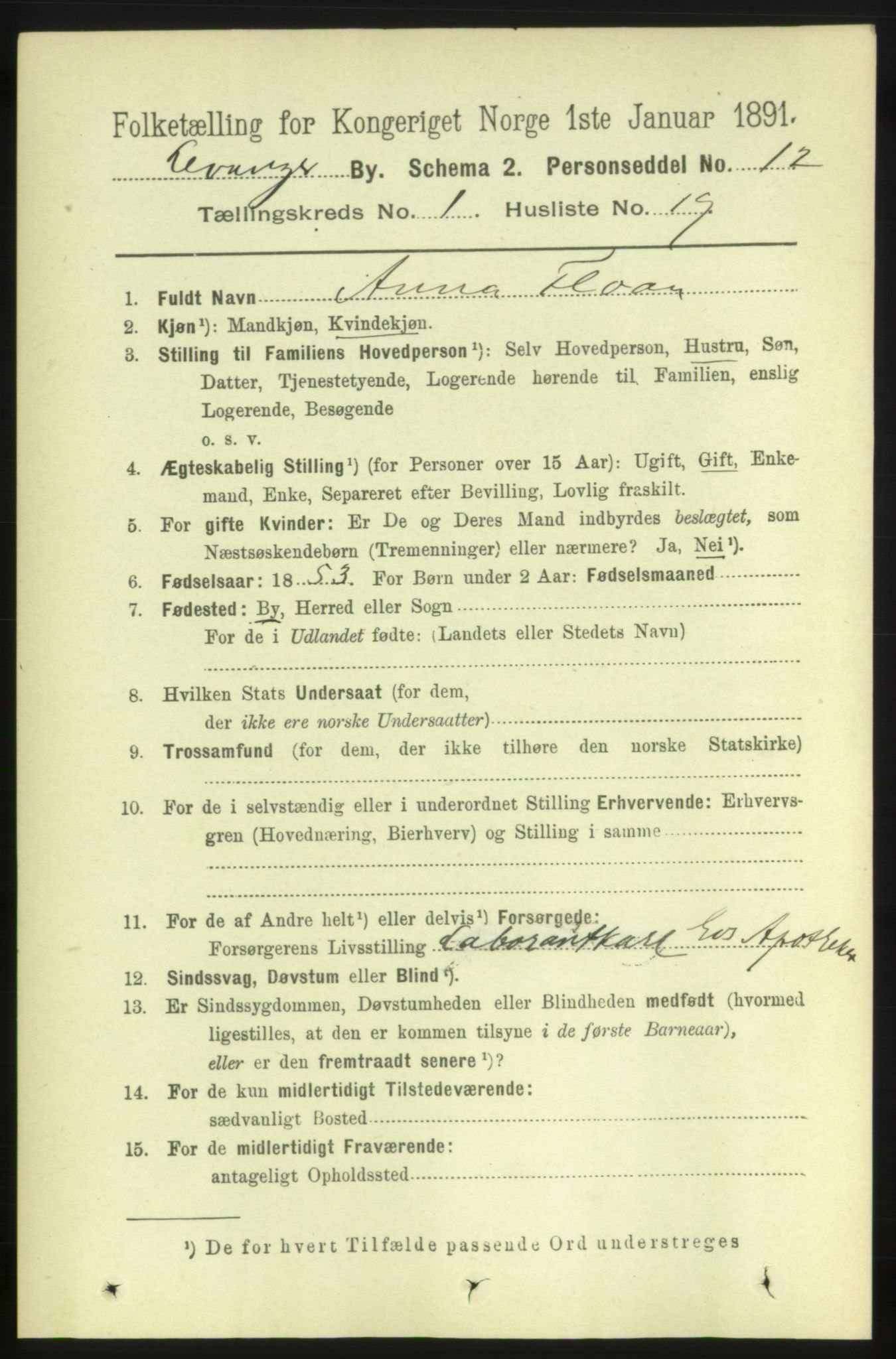 RA, 1891 census for 1701 Levanger, 1891, p. 278