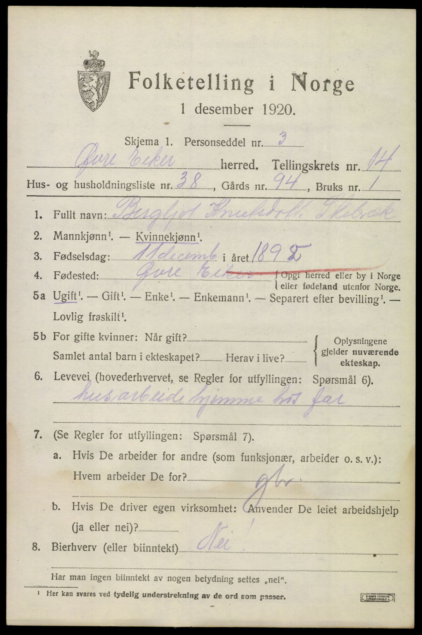 SAKO, 1920 census for Øvre Eiker, 1920, p. 20644