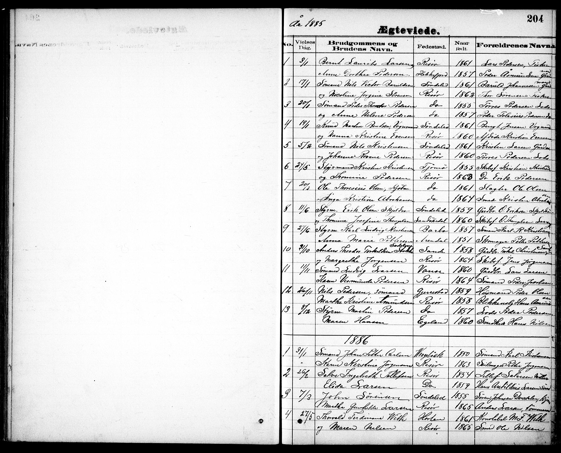 Risør sokneprestkontor, AV/SAK-1111-0035/F/Fb/L0007: Parish register (copy) no. B 7, 1885-1908, p. 204