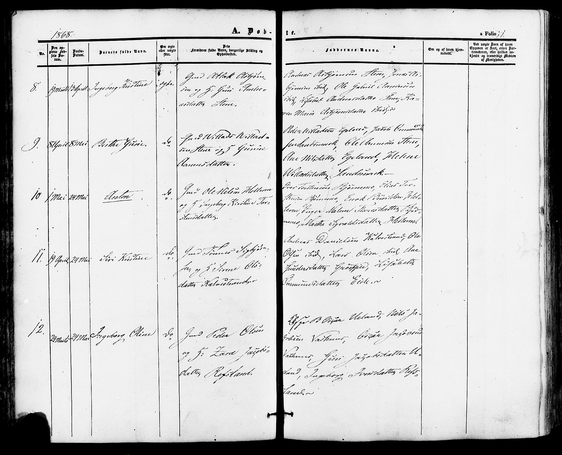 Lund sokneprestkontor, AV/SAST-A-101809/S06/L0010: Parish register (official) no. A 9, 1854-1886, p. 71