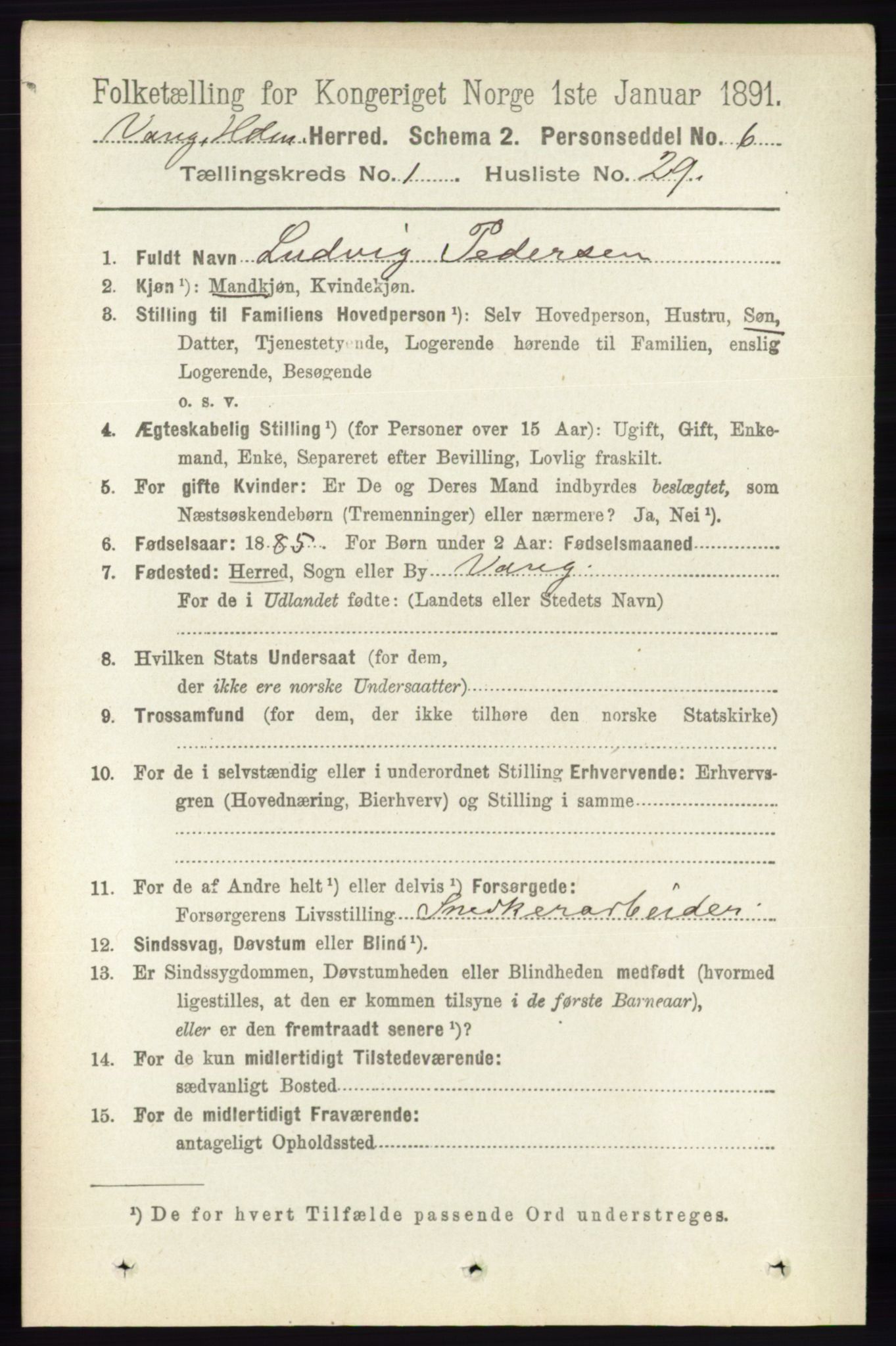 RA, 1891 census for 0414 Vang, 1891, p. 363