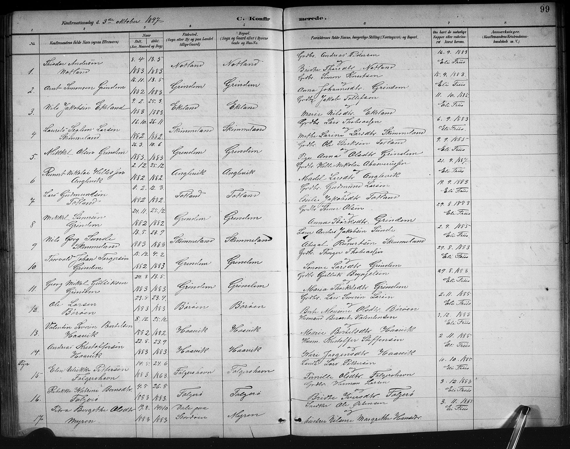 Finnås sokneprestembete, SAB/A-99925/H/Ha/Hab/Haba/L0003: Parish register (copy) no. A 3, 1883-1900, p. 99