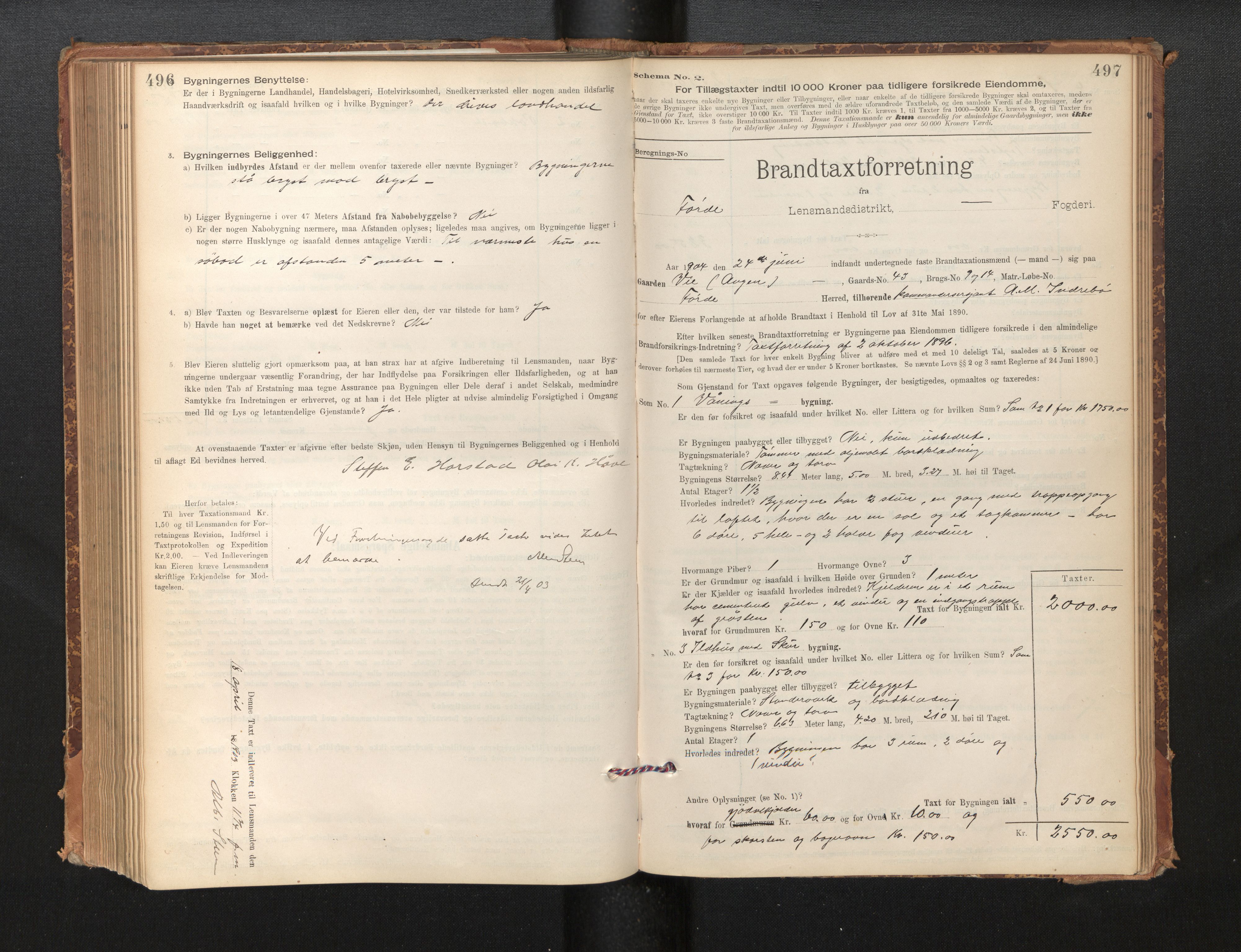 Lensmannen i Førde, SAB/A-27401/0012/L0008: Branntakstprotokoll, skjematakst, 1895-1922, p. 496-497