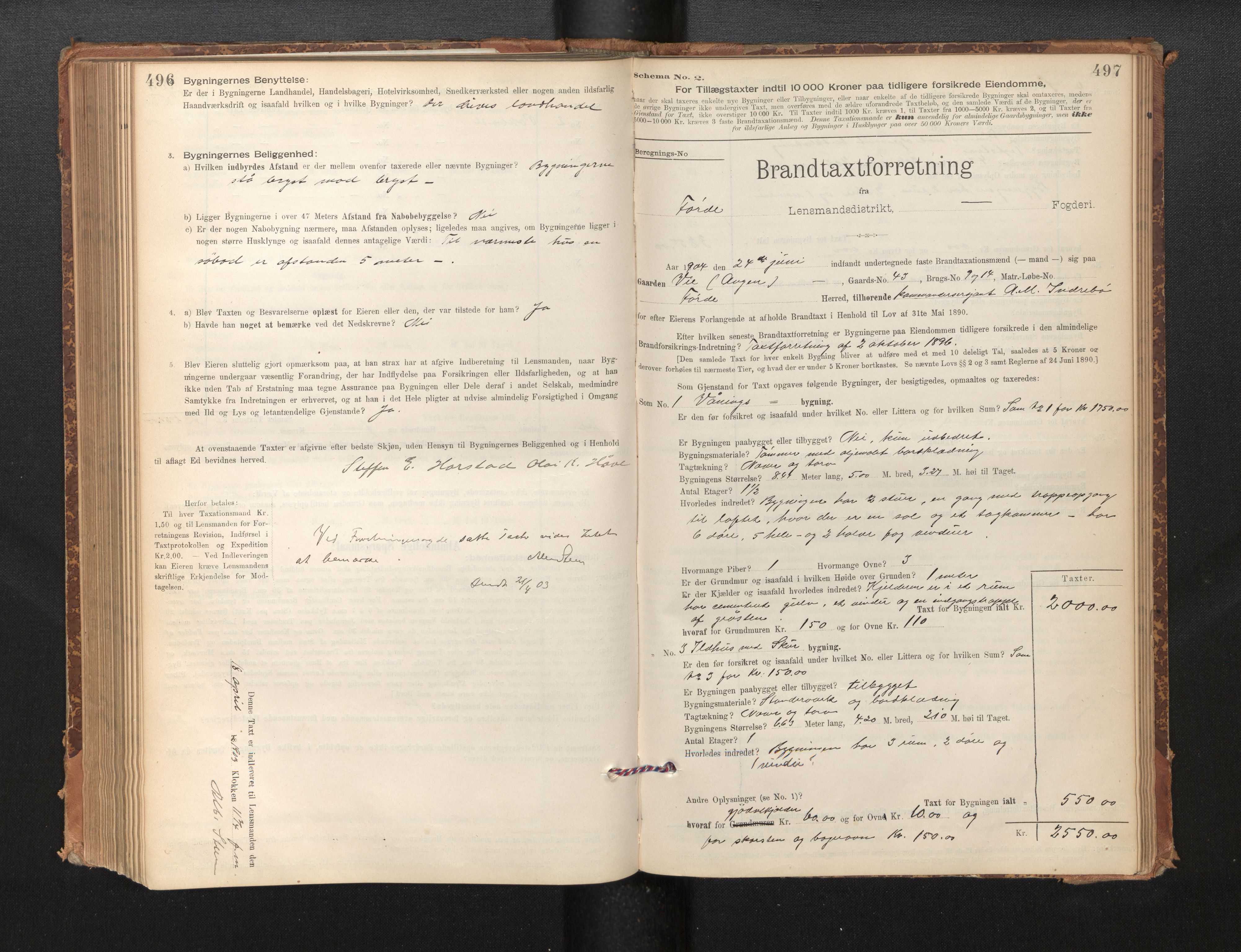 Lensmannen i Førde, AV/SAB-A-27401/0012/L0008: Branntakstprotokoll, skjematakst, 1895-1922, p. 496-497