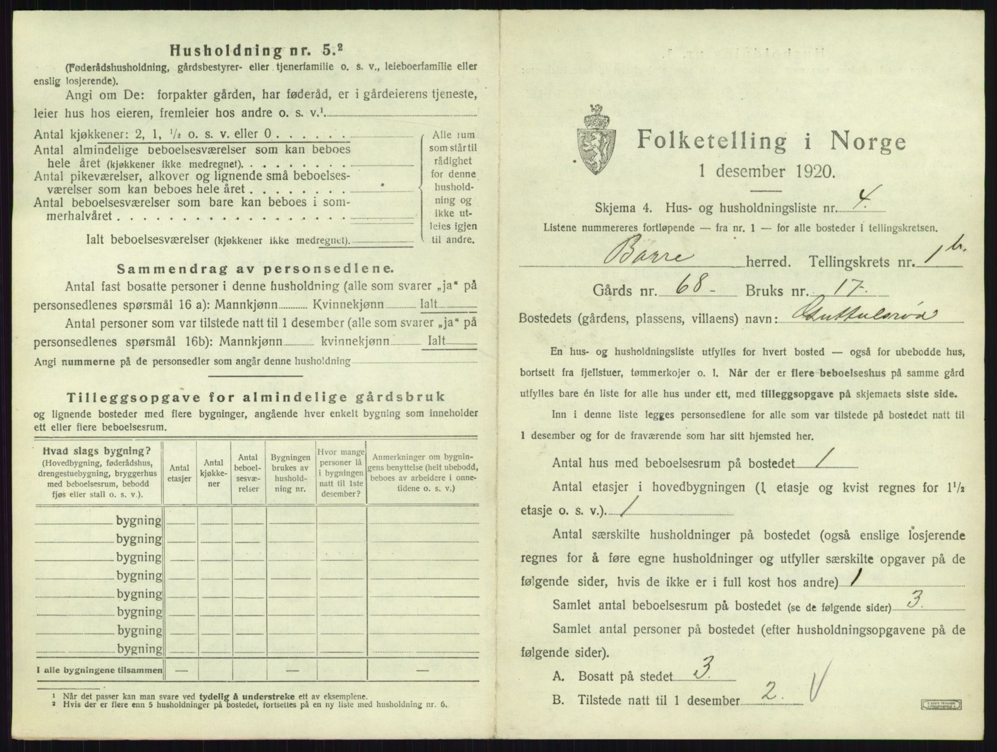 SAKO, 1920 census for Borre, 1920, p. 169