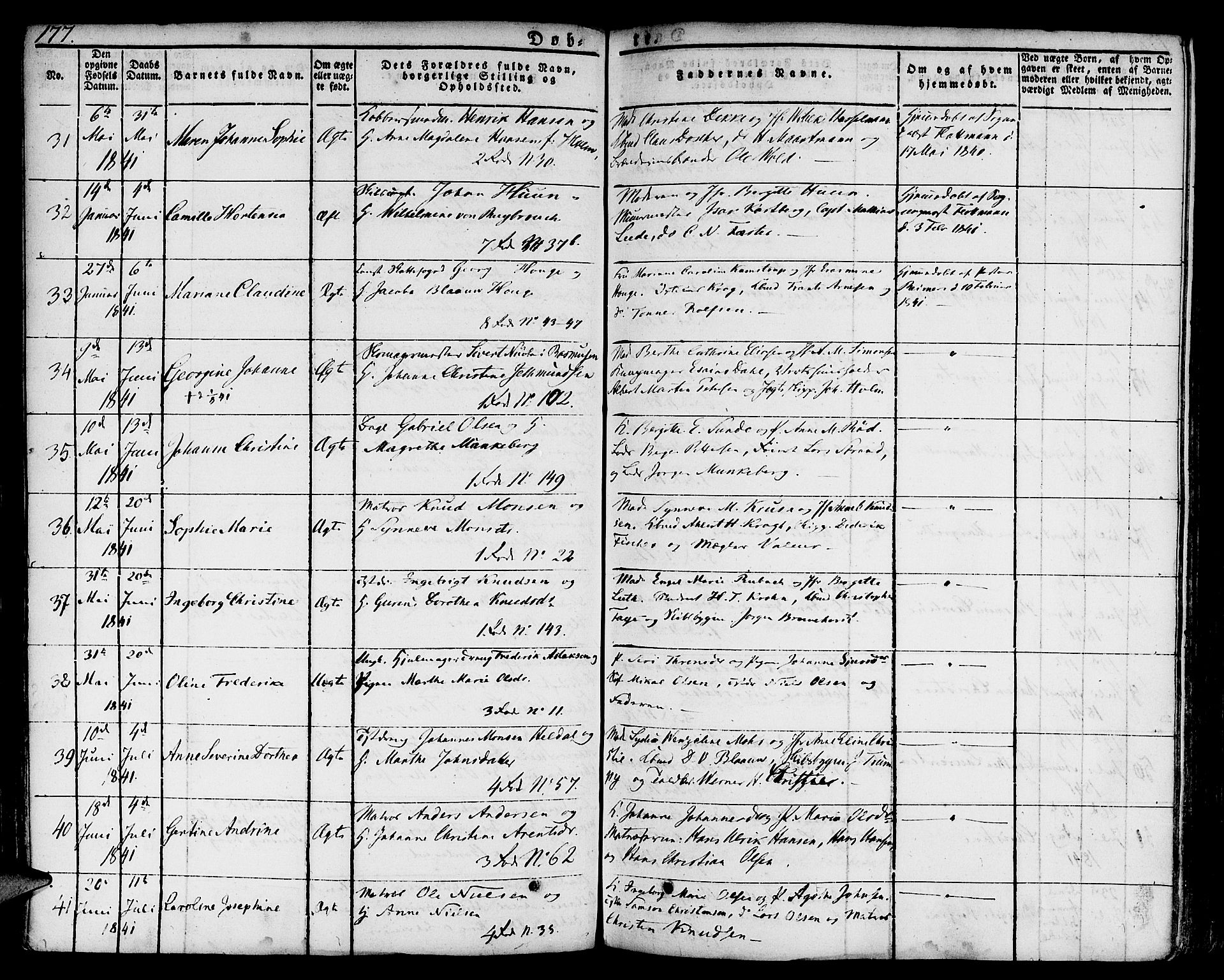 Nykirken Sokneprestembete, AV/SAB-A-77101/H/Hab: Parish register (copy) no. A 5I, 1821-1841, p. 177