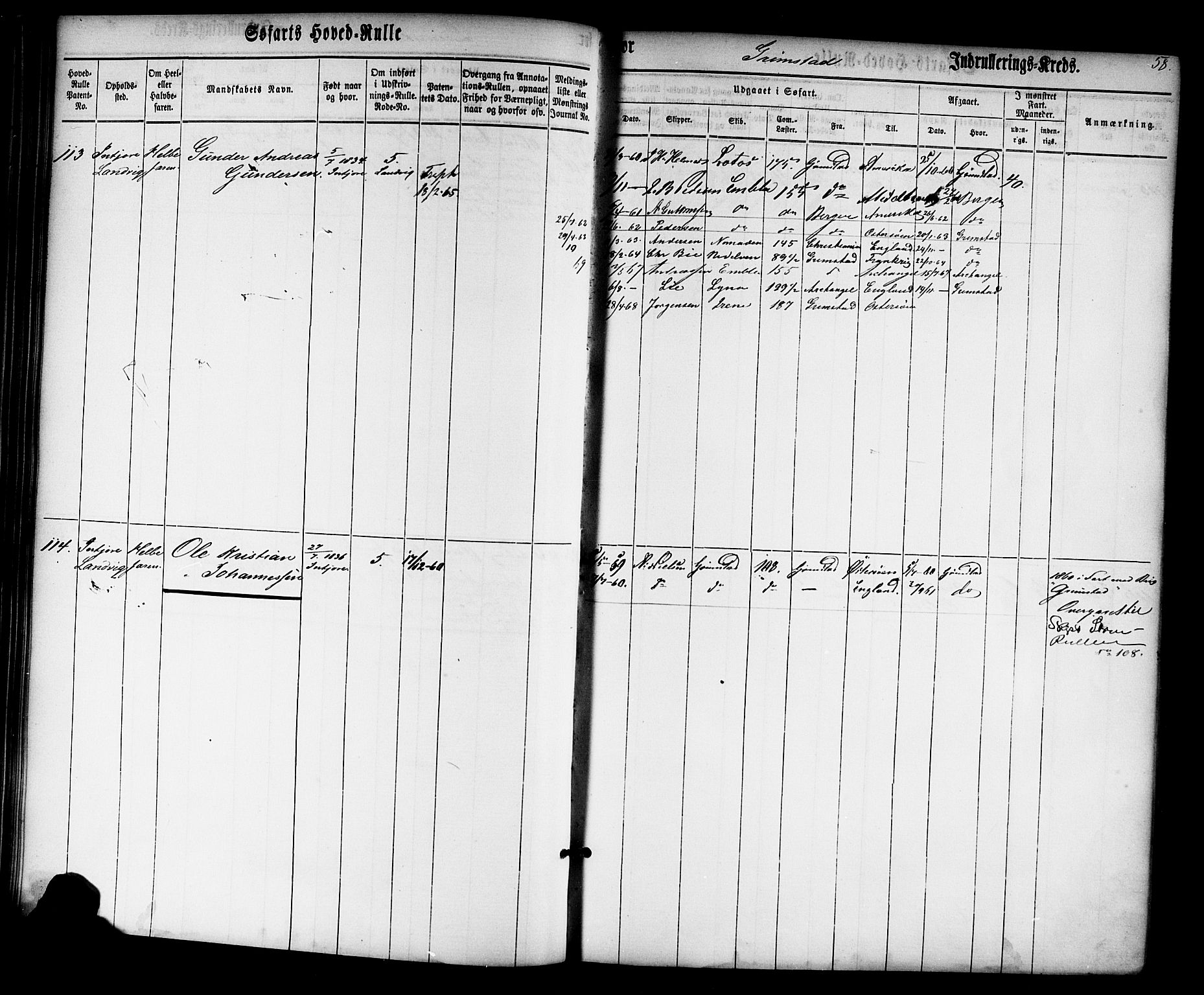 Grimstad mønstringskrets, SAK/2031-0013/F/Fb/L0008: Hovedrulle nr 1-766, V-21, 1860-1869, p. 59