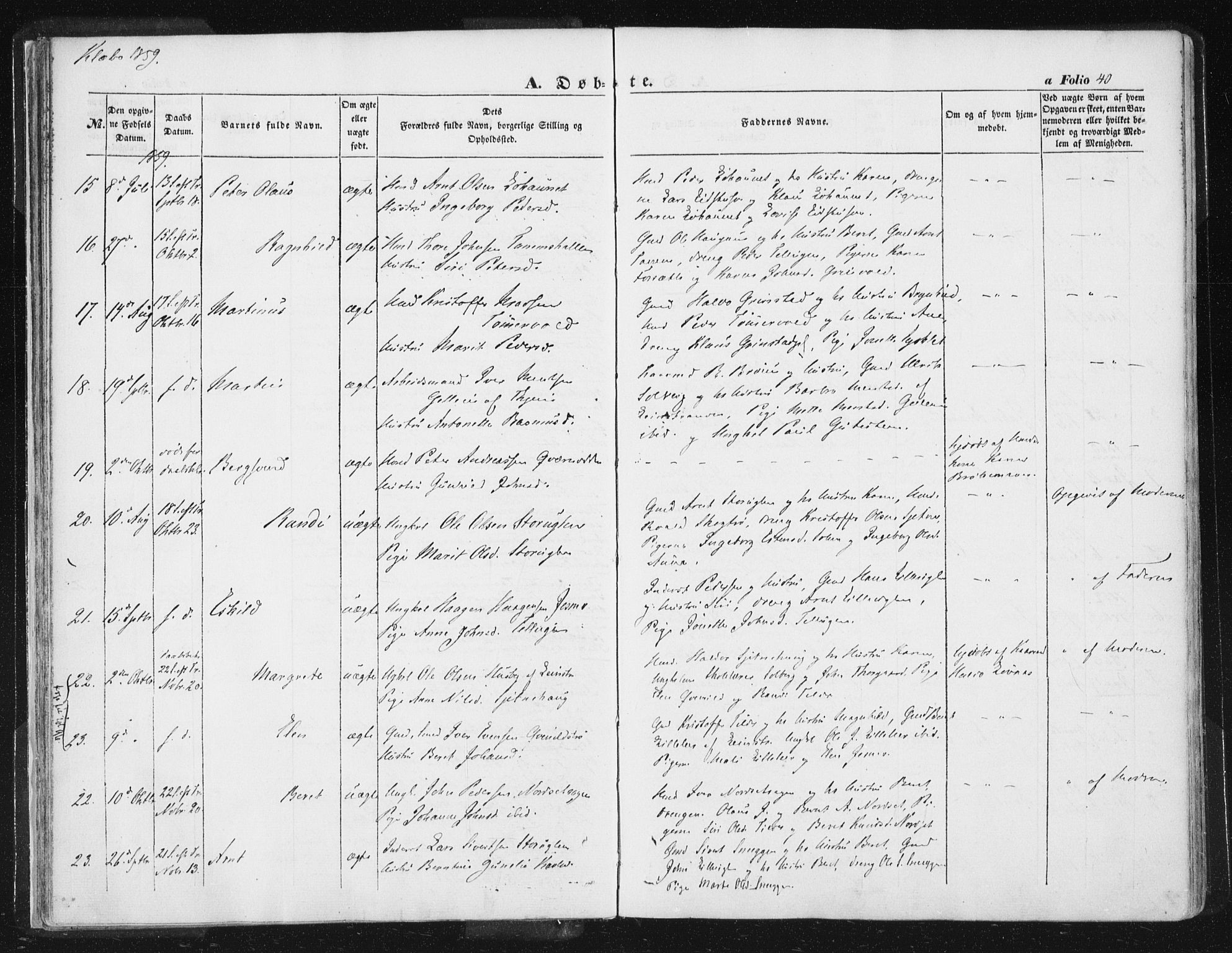 Ministerialprotokoller, klokkerbøker og fødselsregistre - Sør-Trøndelag, SAT/A-1456/618/L0441: Parish register (official) no. 618A05, 1843-1862, p. 40