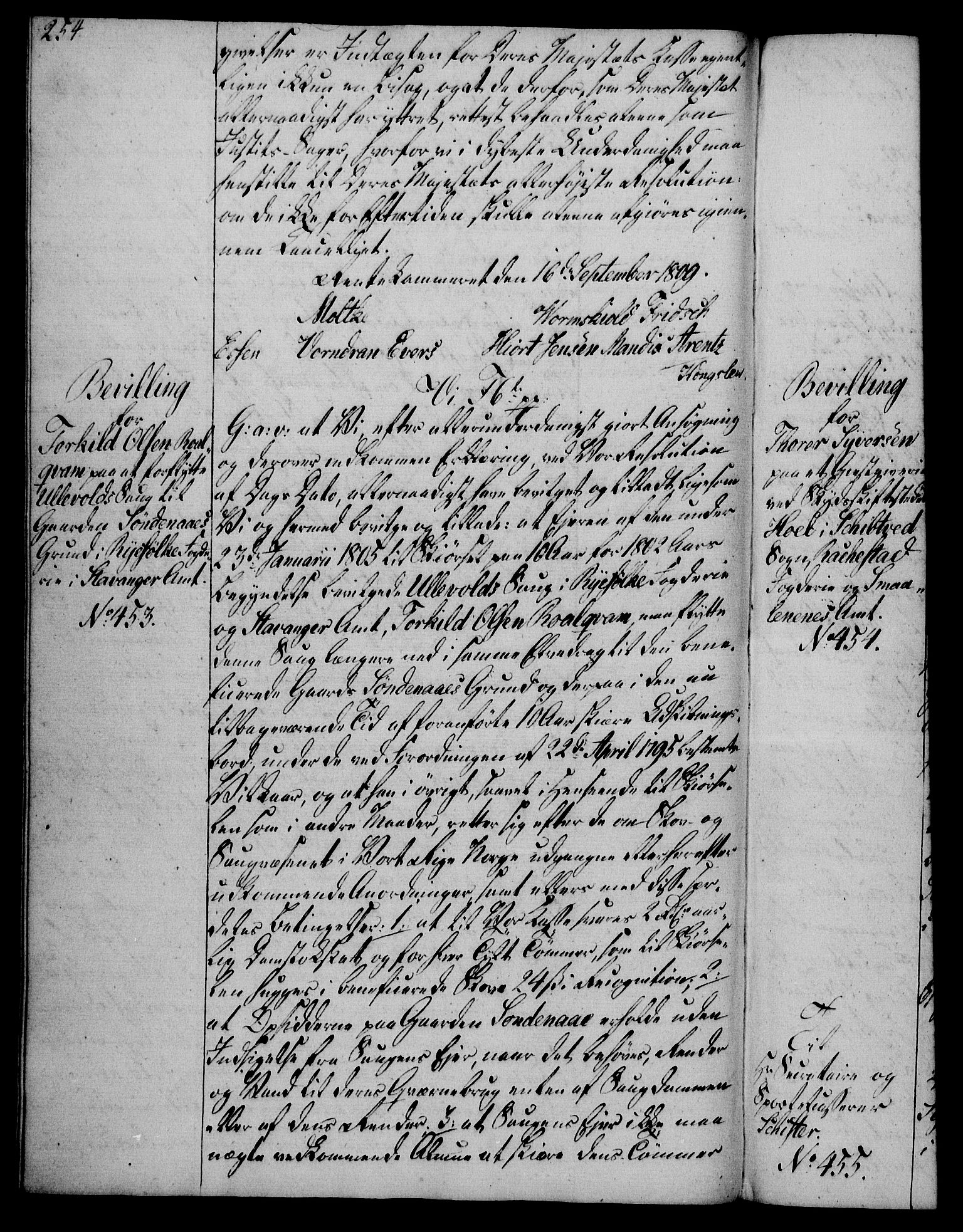 Rentekammeret, Kammerkanselliet, AV/RA-EA-3111/G/Gg/Gga/L0019: Norsk ekspedisjonsprotokoll med register (merket RK 53.19), 1807-1810, p. 254