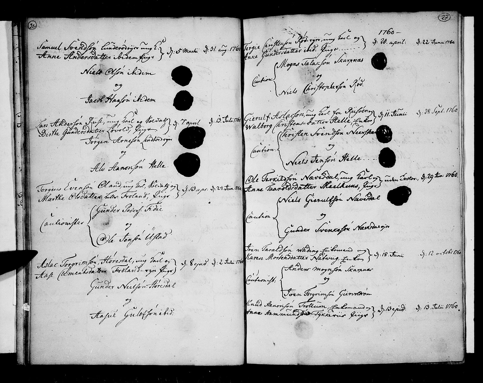 Øyestad sokneprestkontor, AV/SAK-1111-0049/F/Fa/L0007: Parish register (official) no. A 7, 1758-1767, p. 26-27