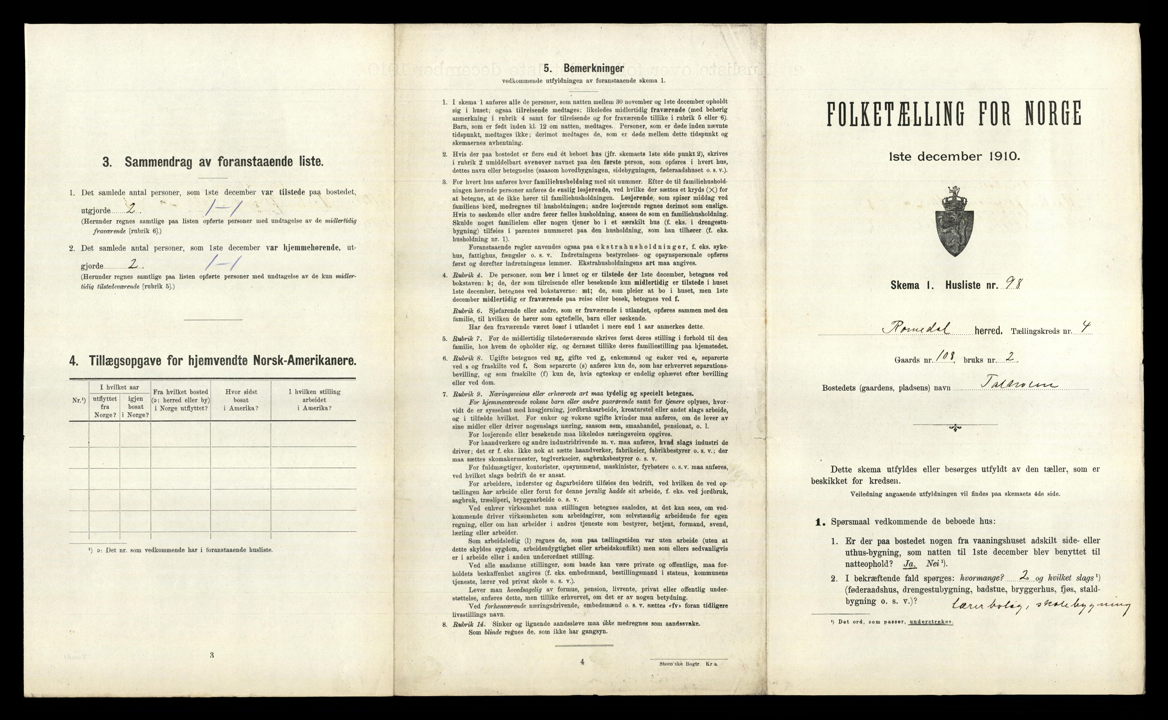 RA, 1910 census for Romedal, 1910, p. 943