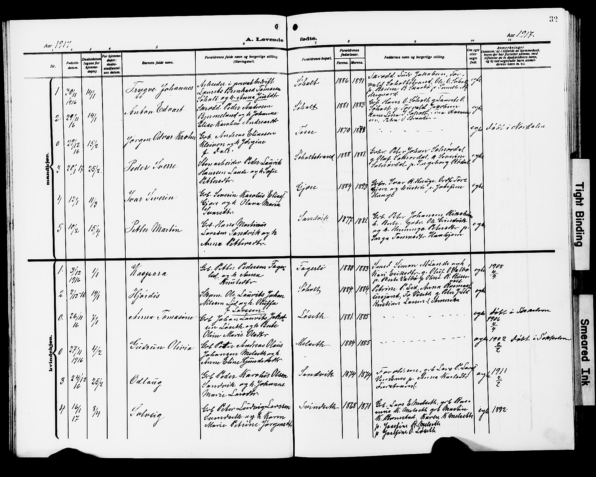 Ministerialprotokoller, klokkerbøker og fødselsregistre - Møre og Romsdal, SAT/A-1454/522/L0328: Parish register (copy) no. 522C07, 1909-1925, p. 32