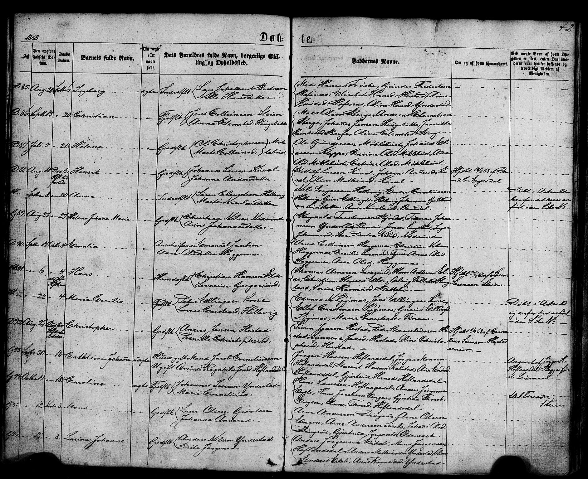 Fjaler sokneprestembete, AV/SAB-A-79801/H/Haa/Haaa/L0007: Parish register (official) no. A 7, 1862-1881, p. 42