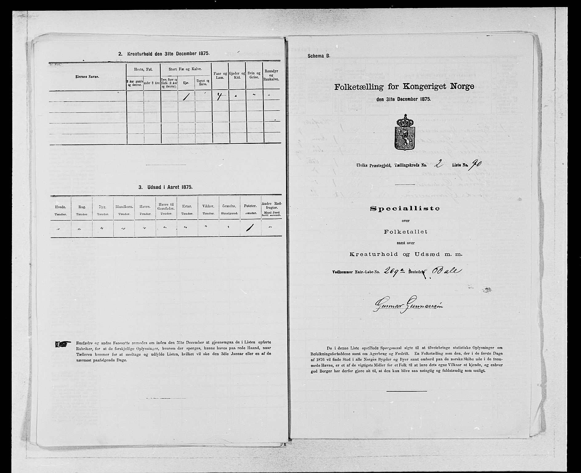 SAB, 1875 census for 1233P Ulvik, 1875, p. 481