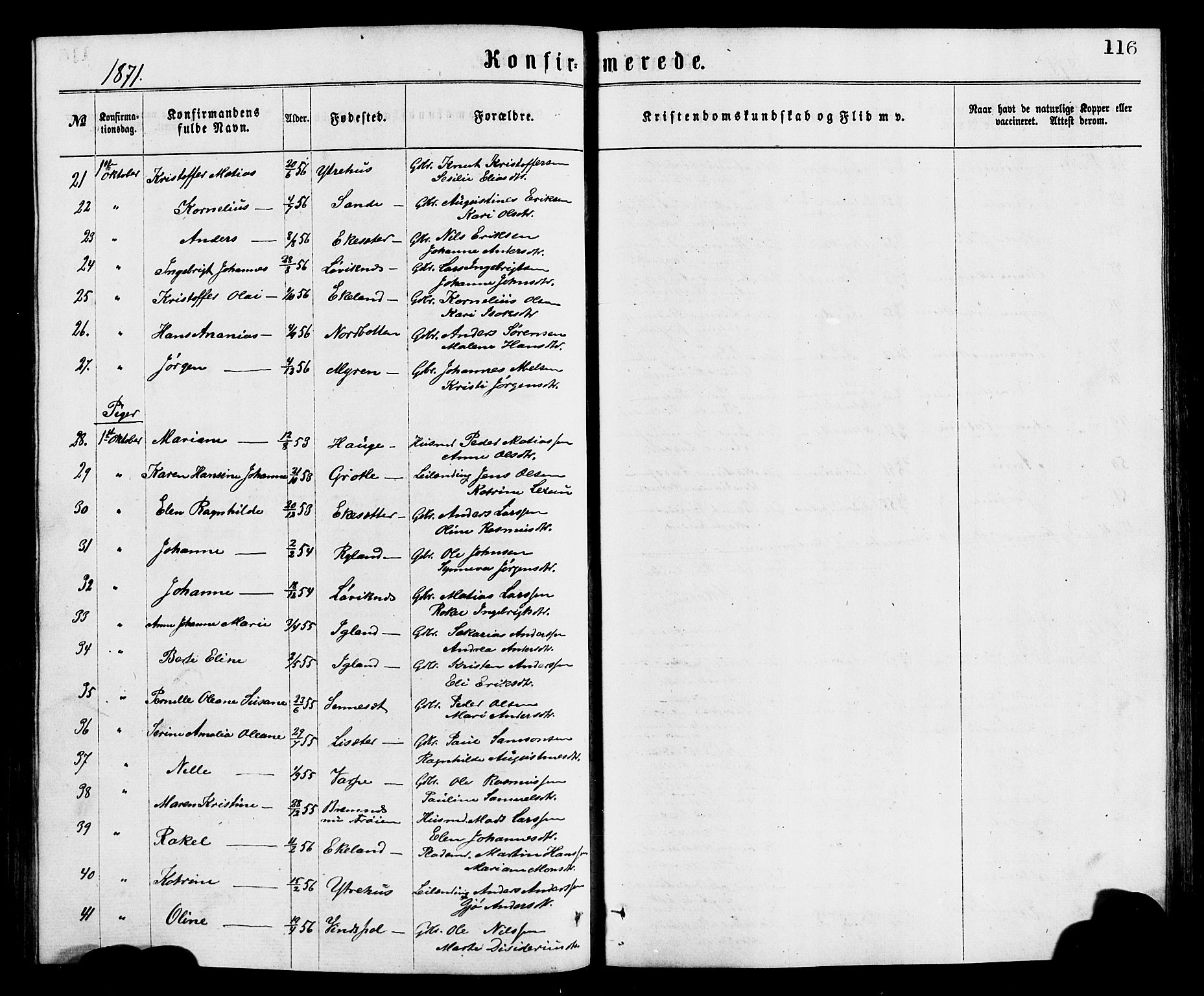 Bremanger sokneprestembete, SAB/A-82201/H/Hab/Haba/L0002: Parish register (copy) no. A 2, 1866-1889, p. 116