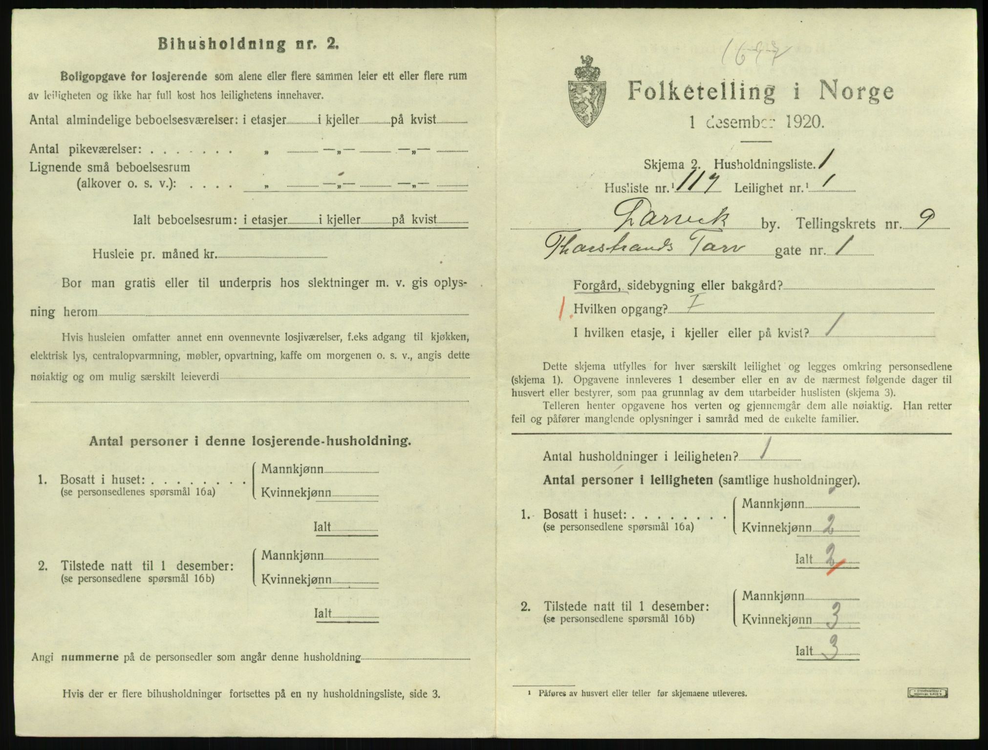 SAKO, 1920 census for Larvik, 1920, p. 7450