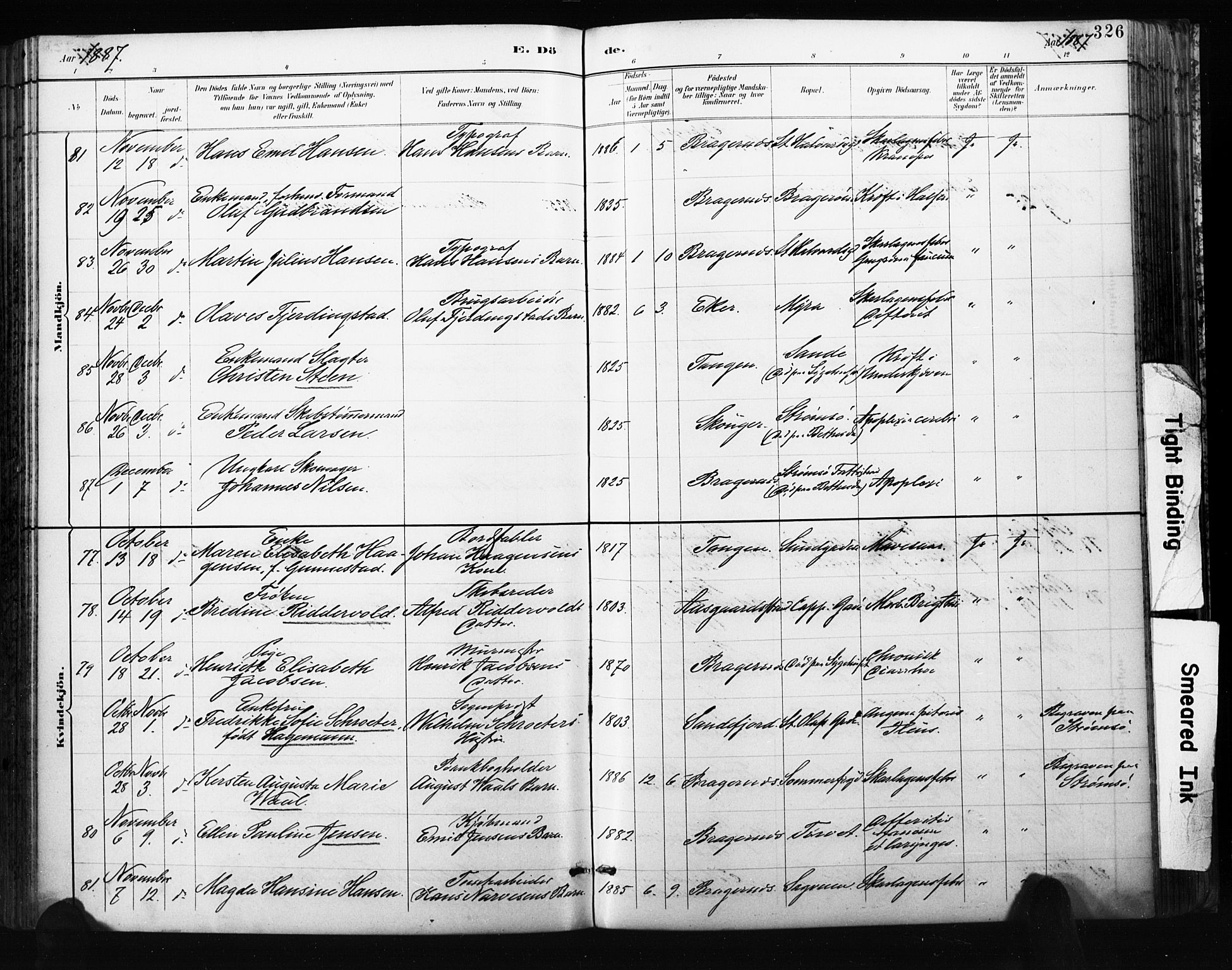 Bragernes kirkebøker, SAKO/A-6/F/Fb/L0007: Parish register (official) no. II 7, 1885-1893, p. 326