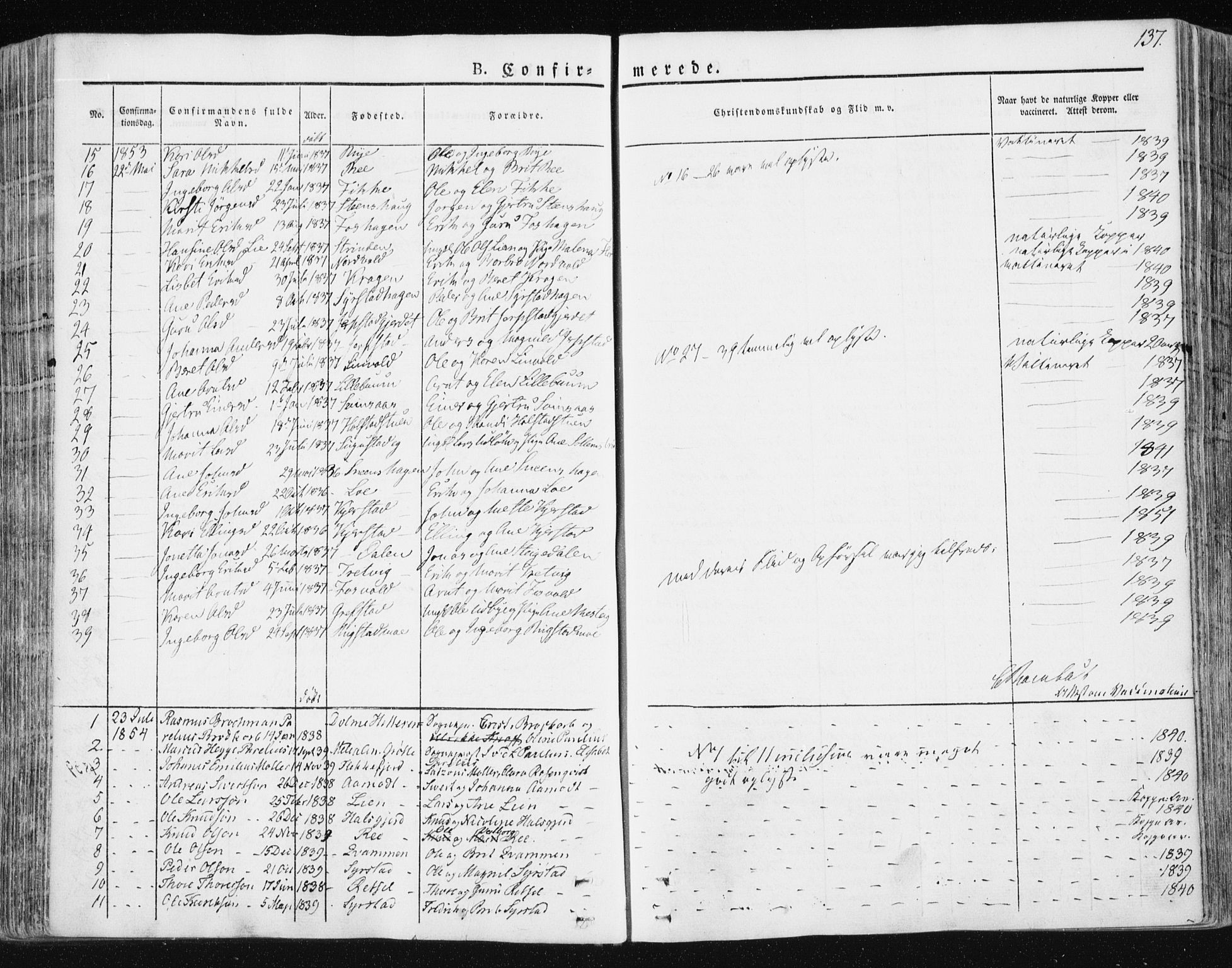 Ministerialprotokoller, klokkerbøker og fødselsregistre - Sør-Trøndelag, AV/SAT-A-1456/672/L0855: Parish register (official) no. 672A07, 1829-1860, p. 137