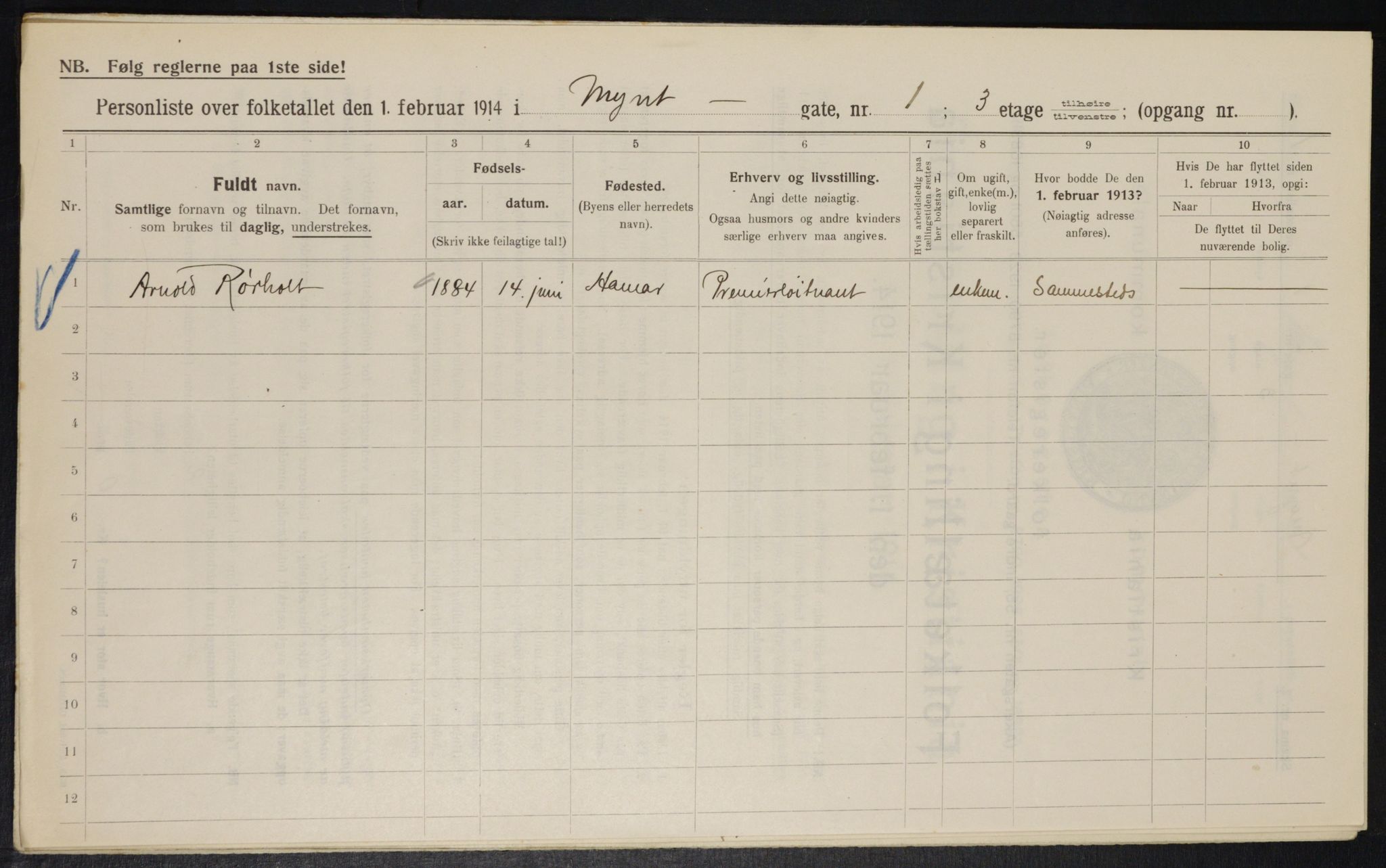 OBA, Municipal Census 1914 for Kristiania, 1914, p. 68315