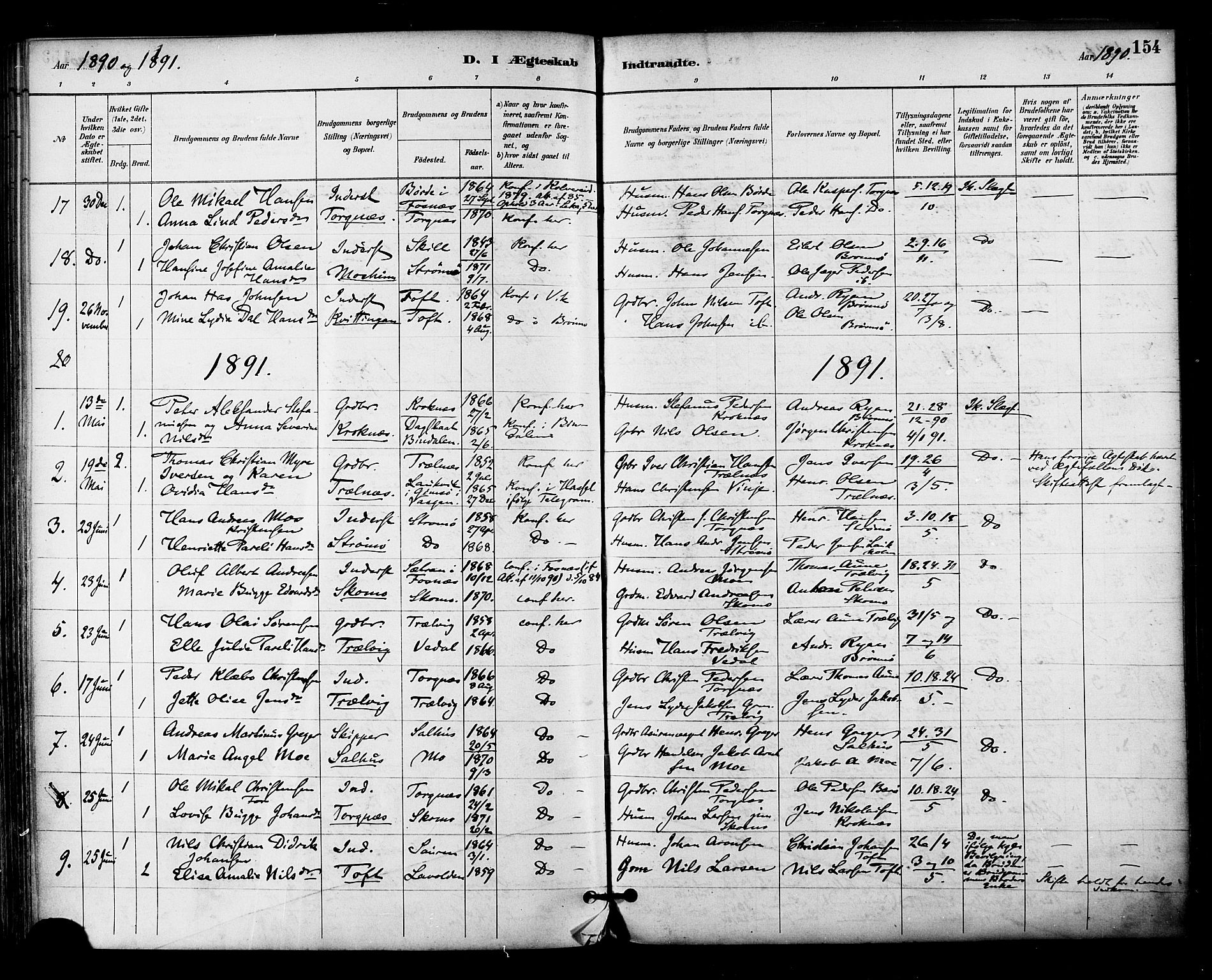 Ministerialprotokoller, klokkerbøker og fødselsregistre - Nordland, AV/SAT-A-1459/813/L0200: Parish register (official) no. 813A10, 1886-1900, p. 154