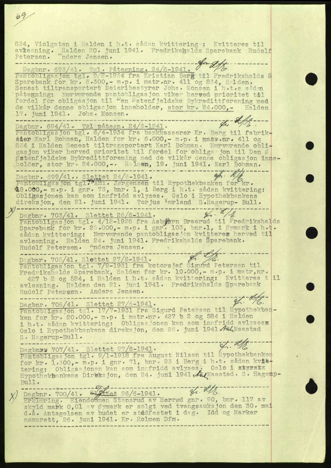 Idd og Marker sorenskriveri, AV/SAO-A-10283/G/Gb/Gbc/L0002: Mortgage book no. B4-9a, 1939-1945, Diary no: : 693/1941