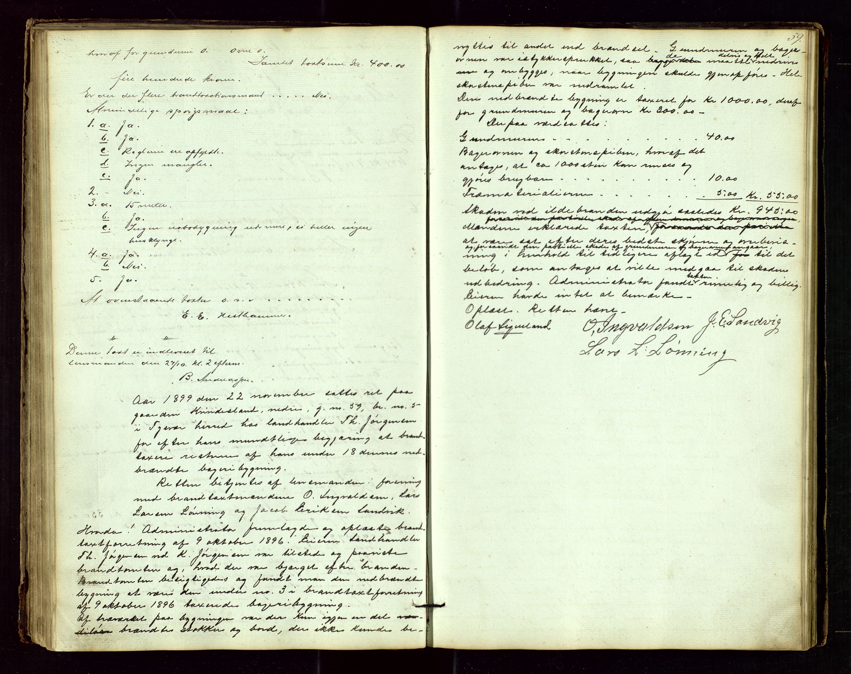 Tysvær lensmannskontor, AV/SAST-A-100192/Goa/L0001: "Brandtaxations-Protocol for Tysvær Thinglaug", 1846-1899, p. 58b-59a