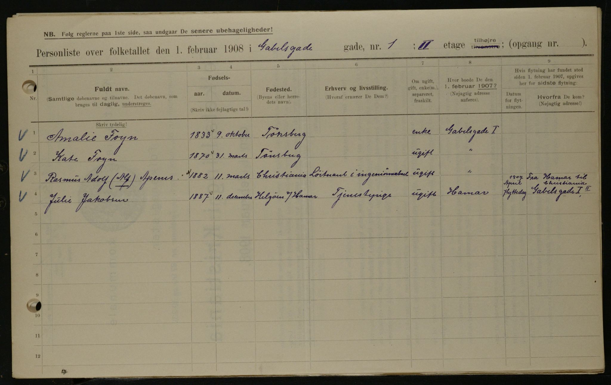 OBA, Municipal Census 1908 for Kristiania, 1908, p. 25716