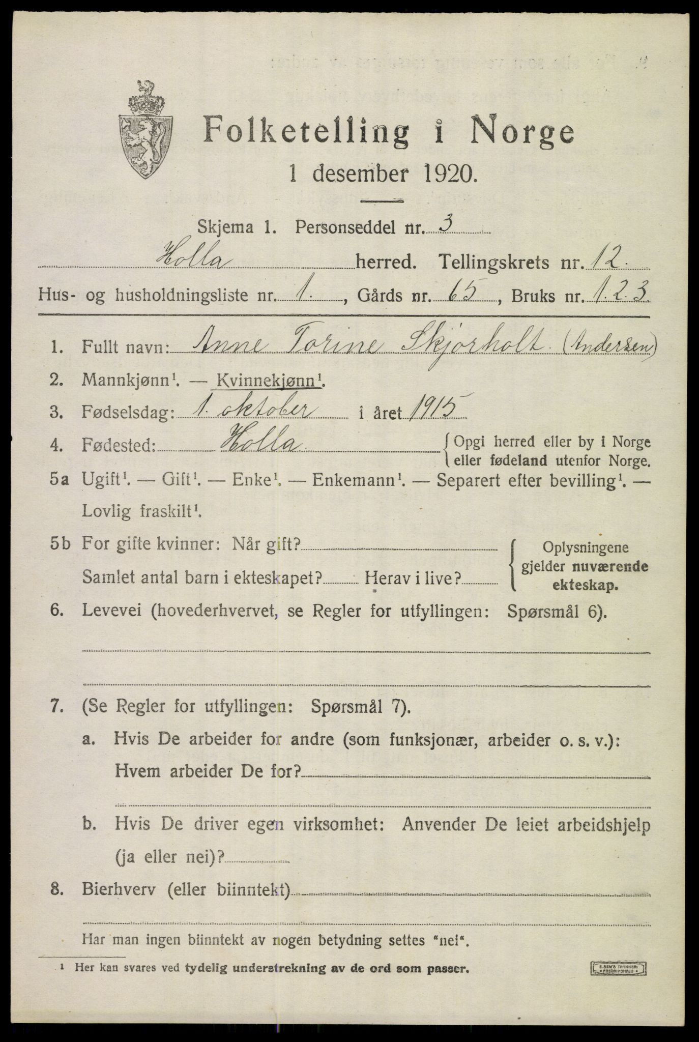 SAKO, 1920 census for Holla, 1920, p. 7501