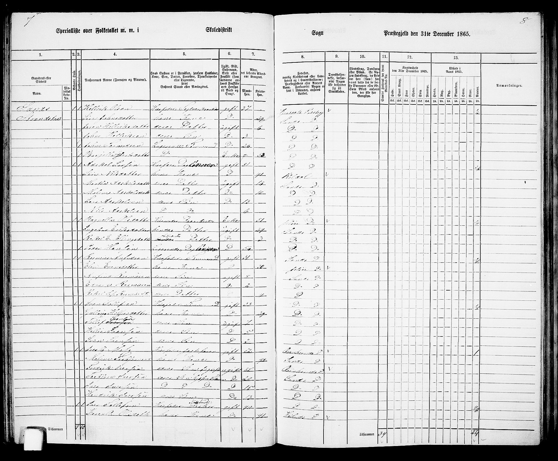 RA, 1865 census for Sand, 1865, p. 50