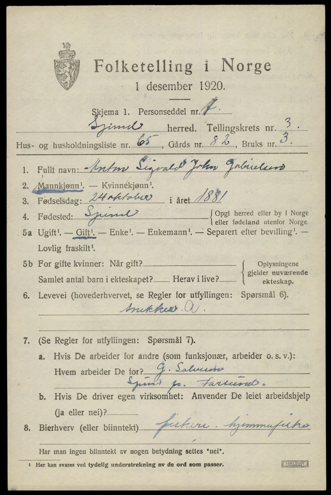 SAK, 1920 census for Spind, 1920, p. 2183