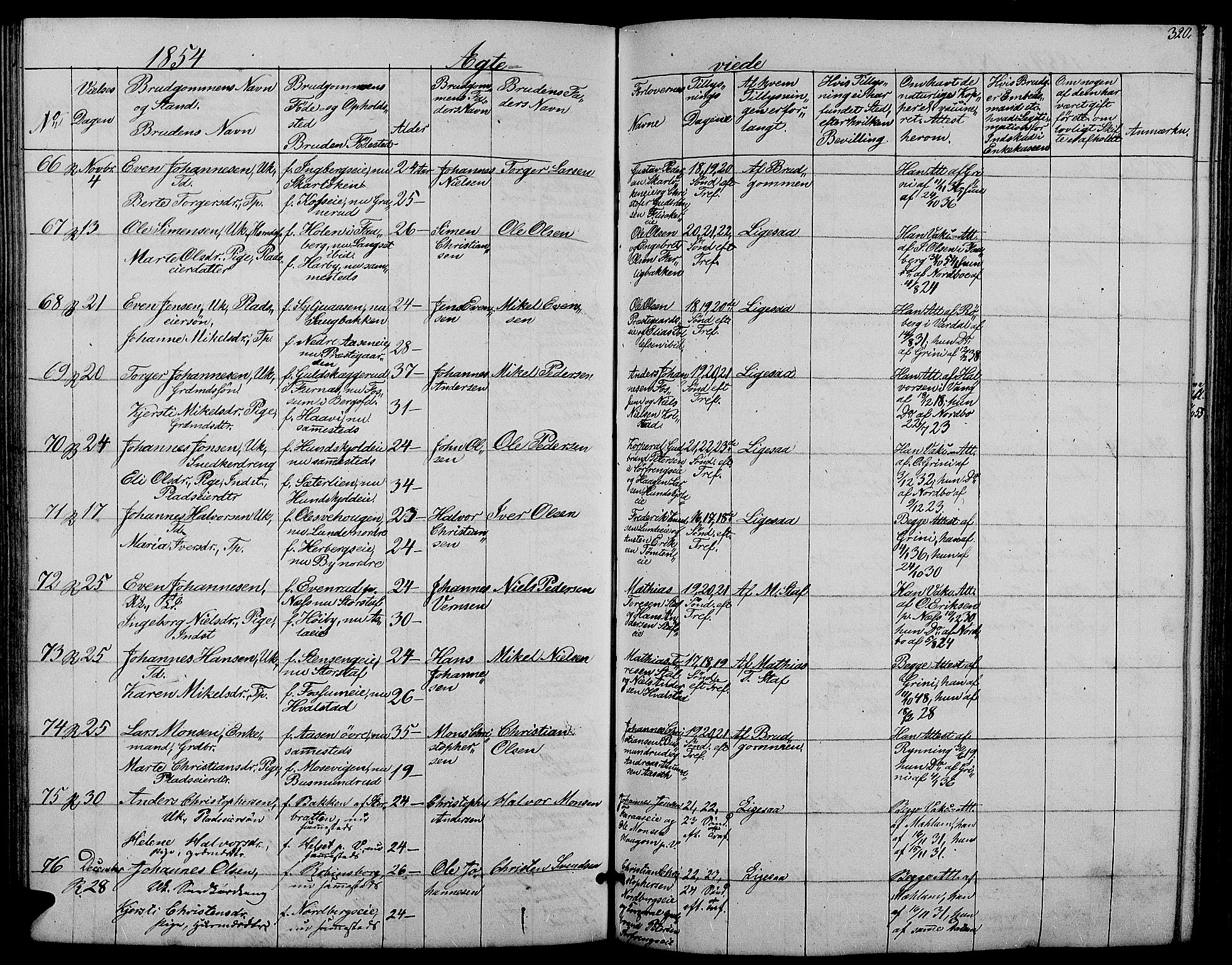 Ringsaker prestekontor, AV/SAH-PREST-014/L/La/L0006: Parish register (copy) no. 6, 1851-1860, p. 320